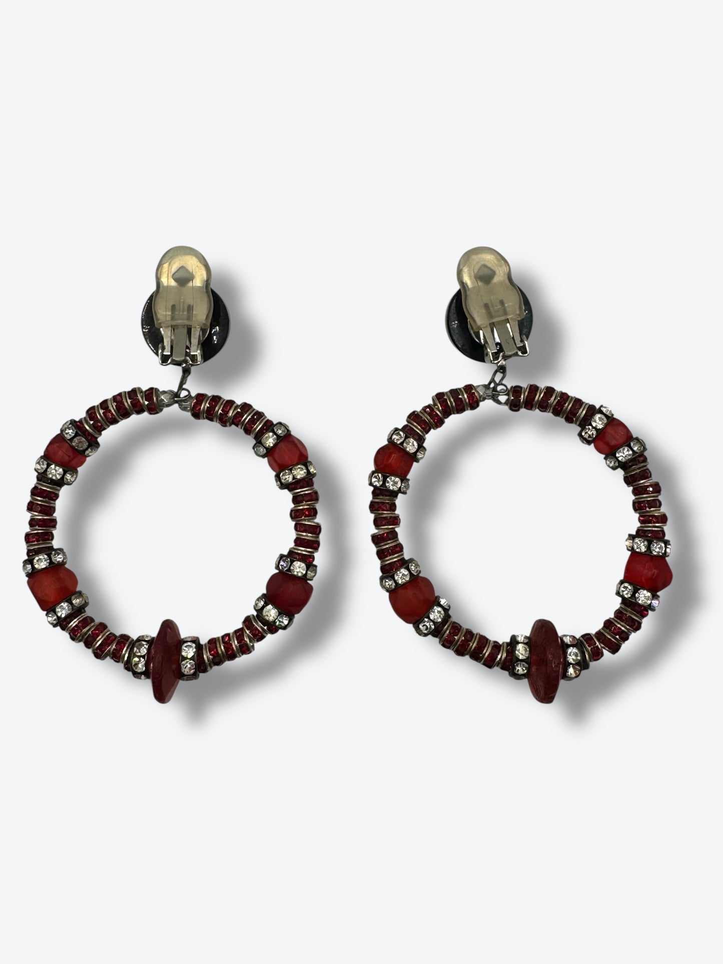 Vintage Clip On Red and Black Beaded Earrings