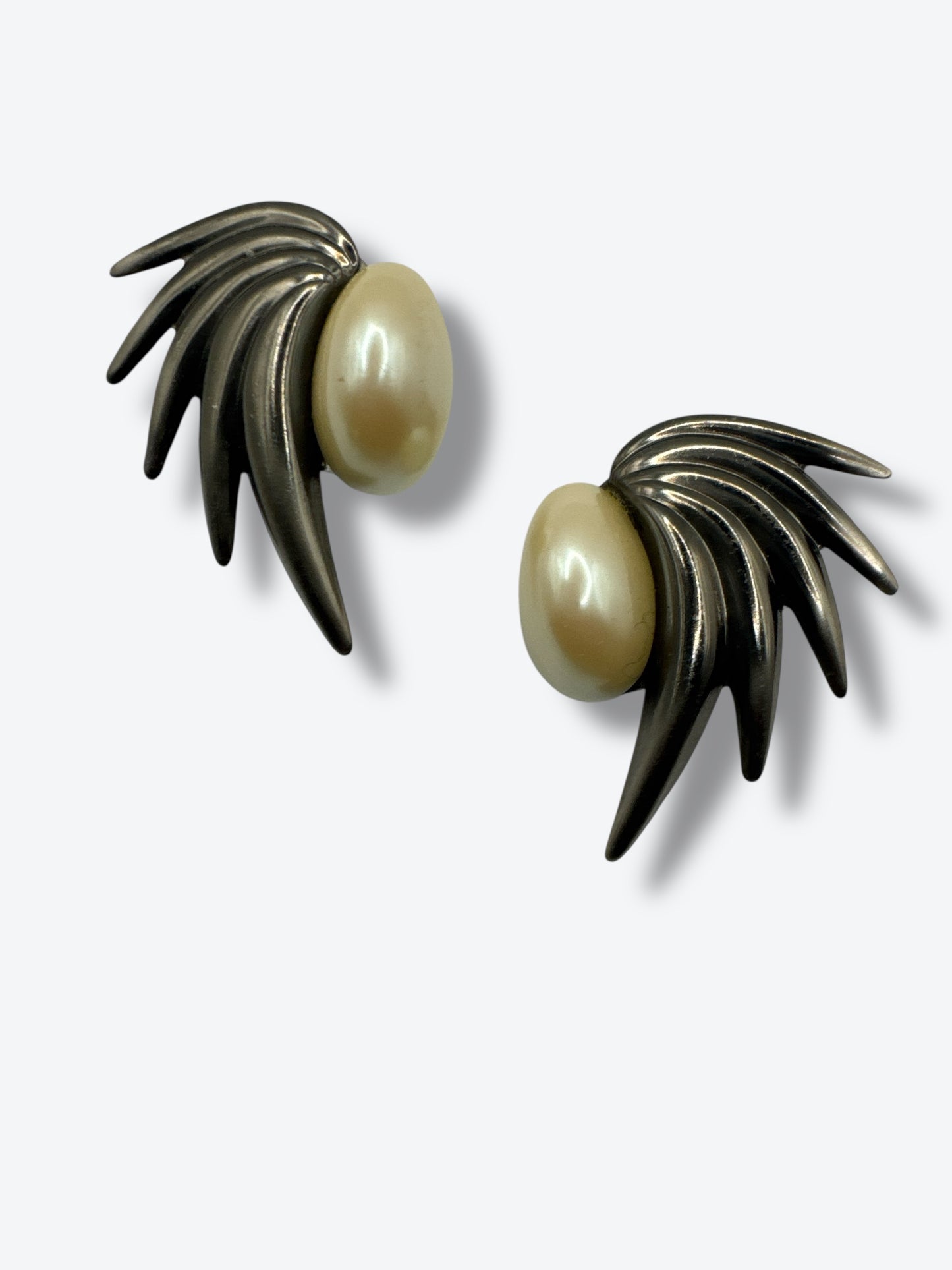Vintage Winged Pearl Statement Earrings