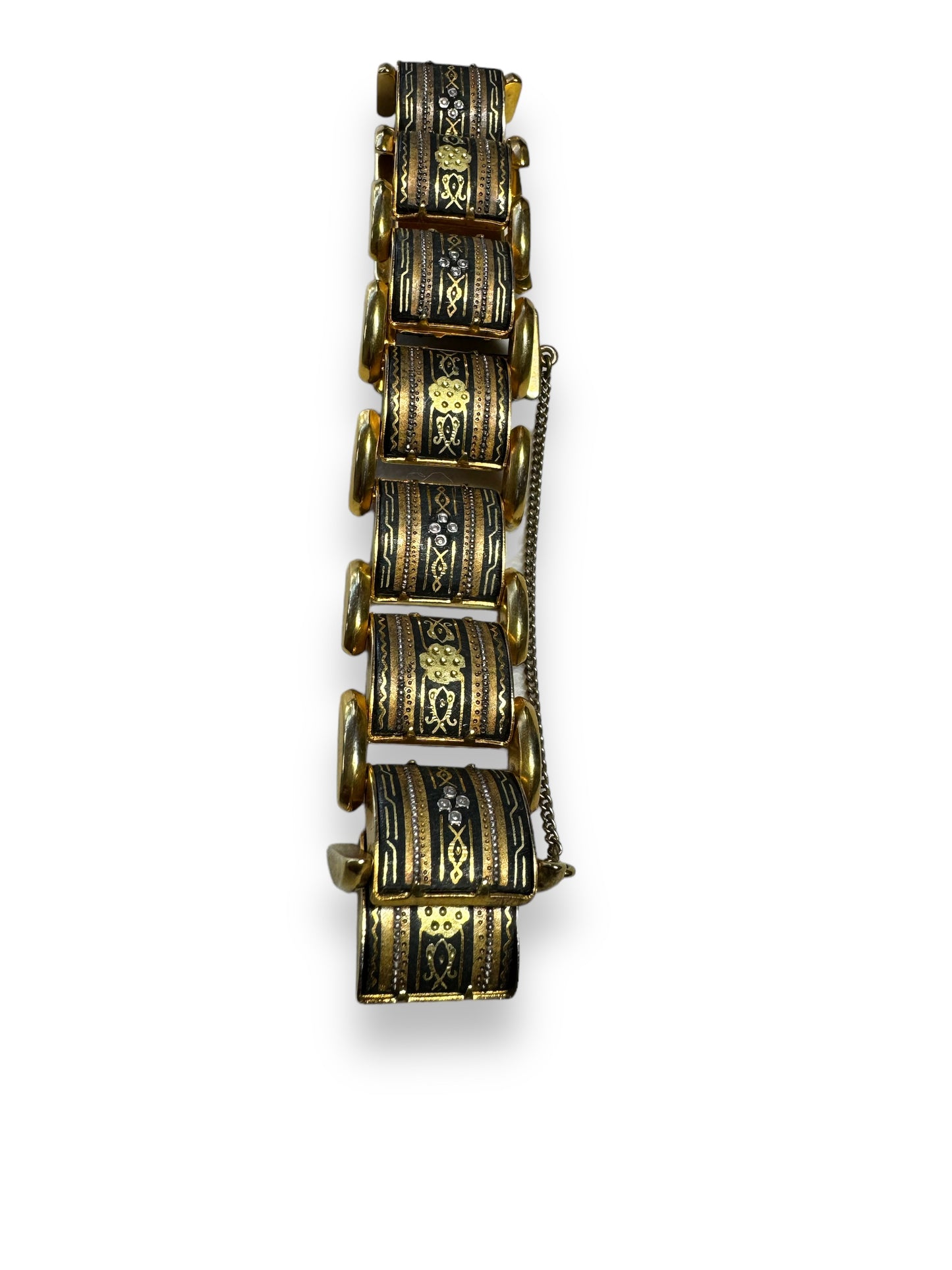 1970s Gold and Floral Link Bracelet