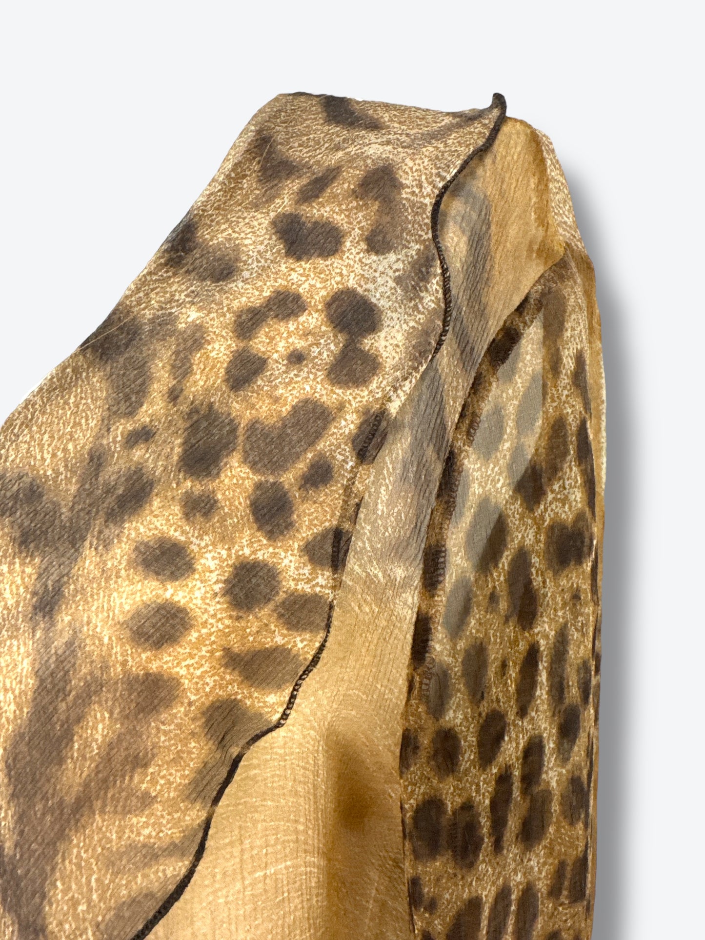 Y2K “Class” Roberto Cavalli Sheer Cheetah Ruffle Blouse