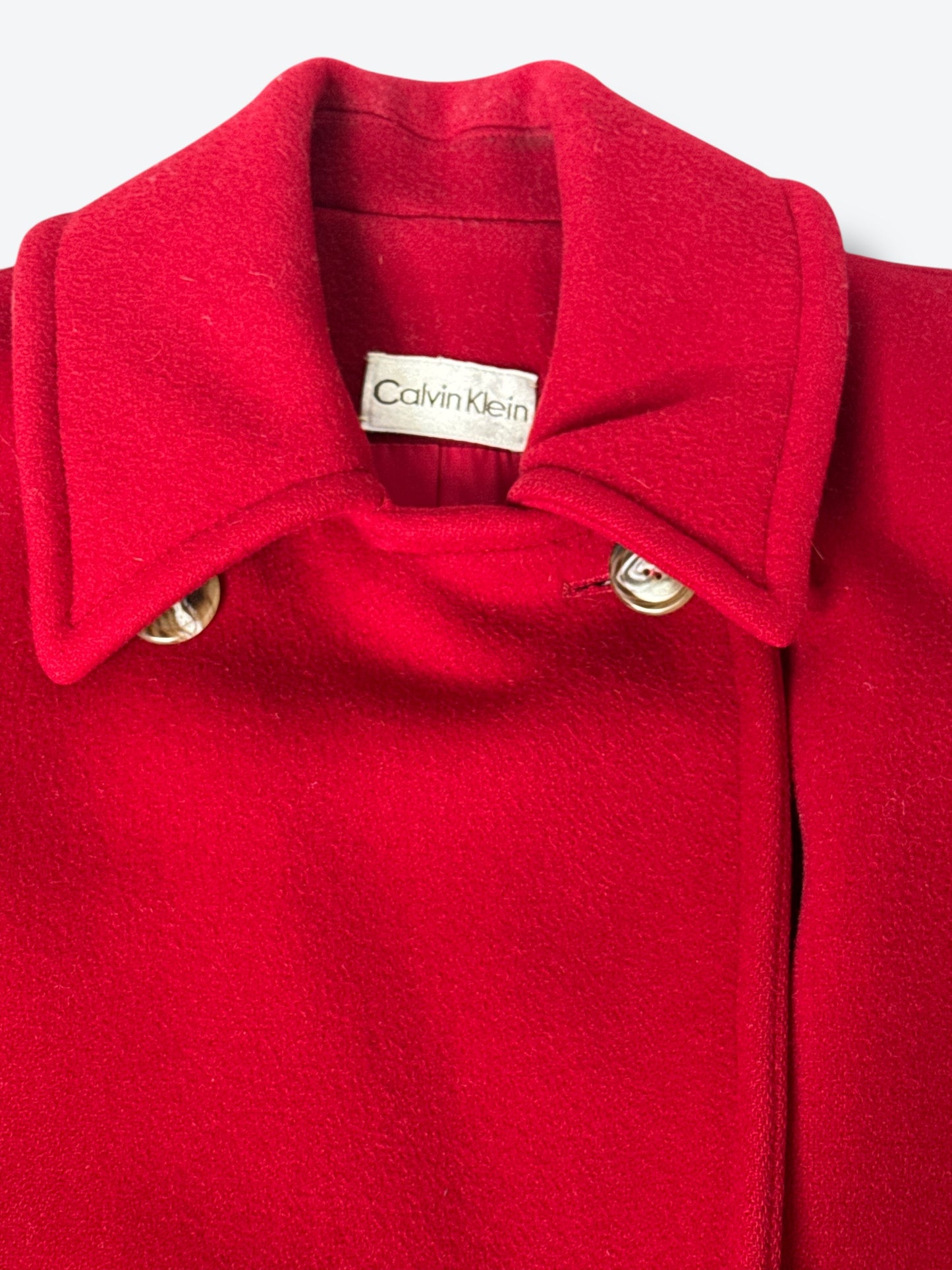 1990s Calvin Klein Red Short Waisted Peacoat