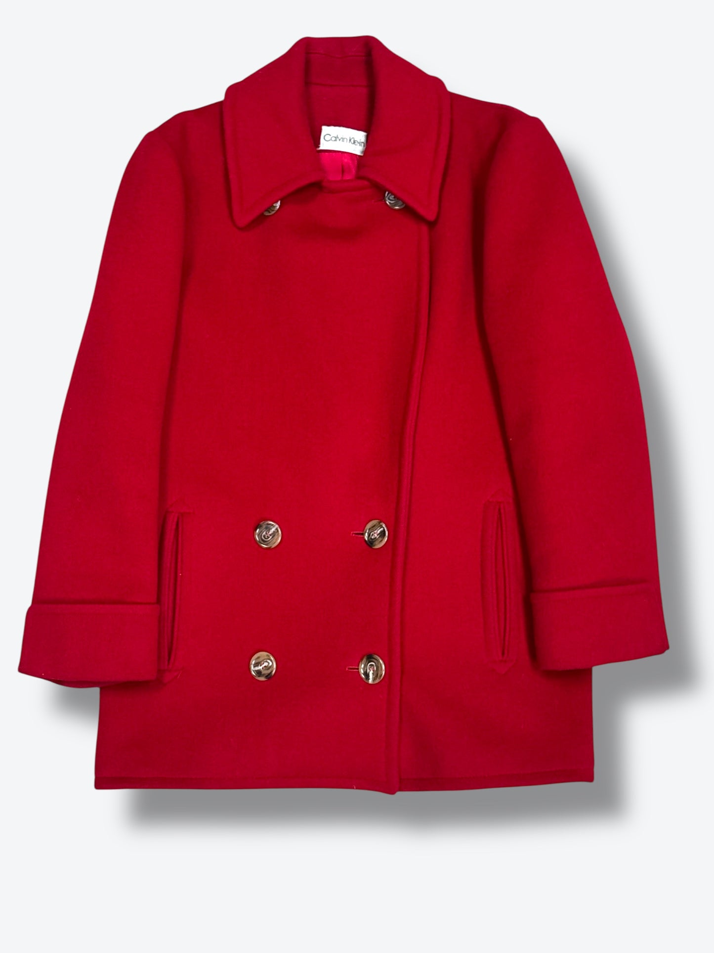 1990s Calvin Klein Red Short Waisted Peacoat