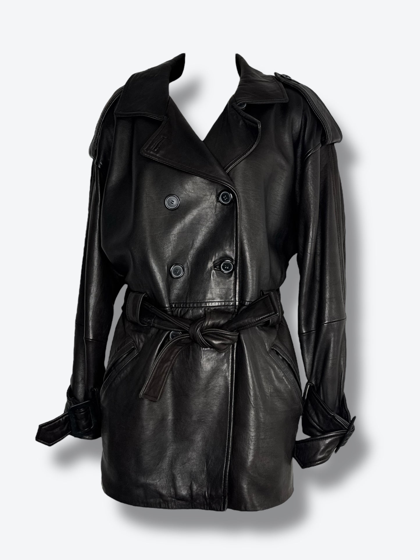 1970s Henri Bendel Leather Short Waisted Trench