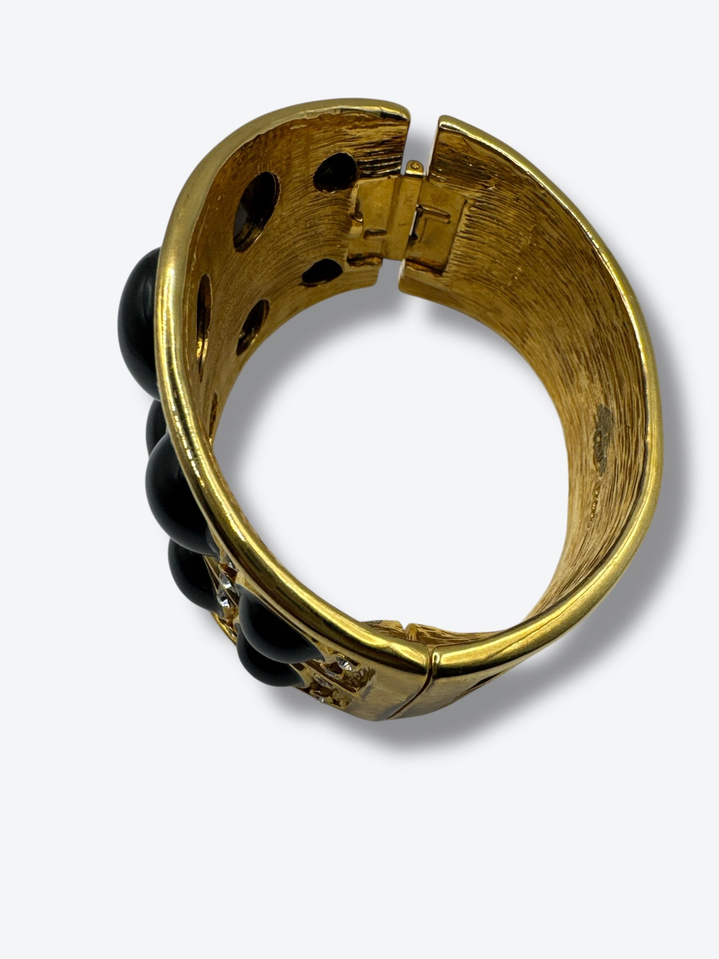 Y2K Kenneth Jay Lane Vintage Kenneth Jay Lane Gold-Tone Cuff Bracelet with Black Cabochons