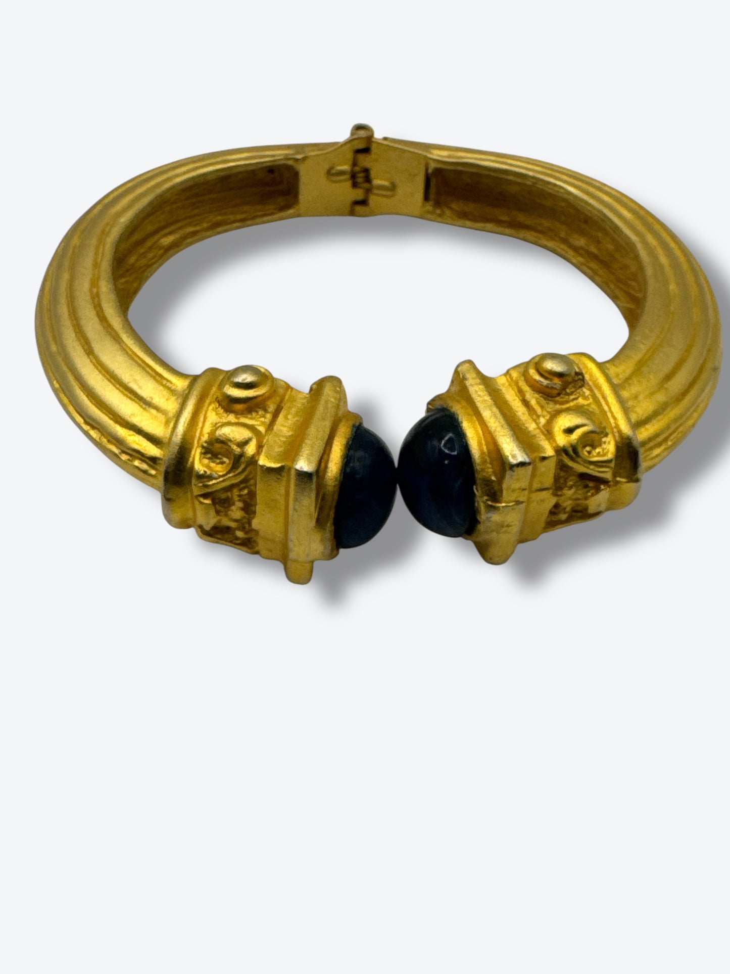 Vintage Gold-Tone Hinged Cuff with Navy Cabochons