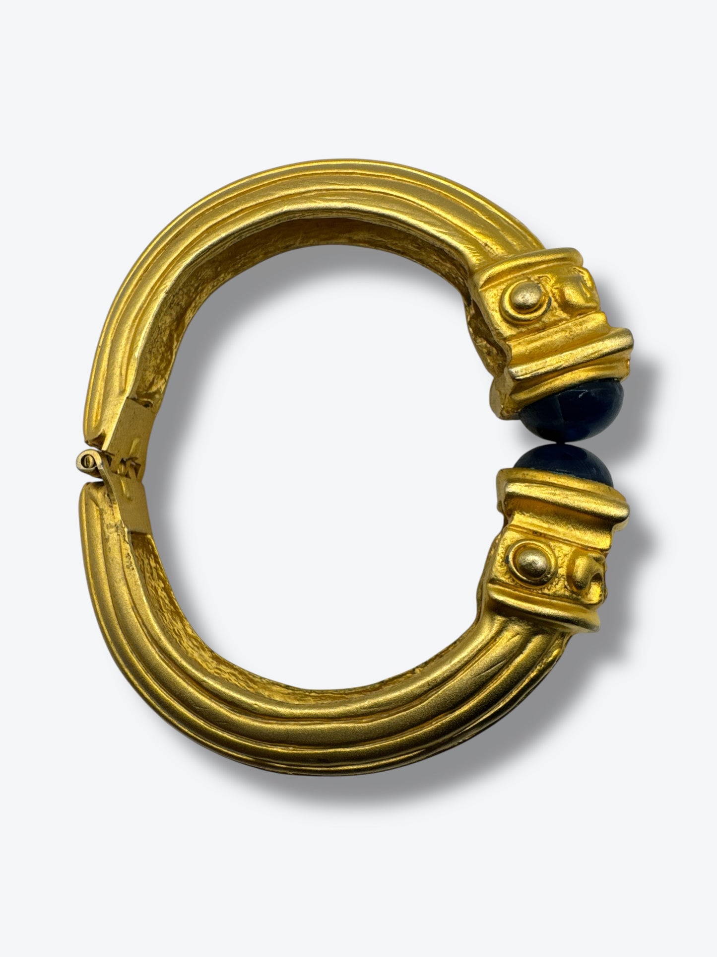 Vintage Gold-Tone Hinged Cuff with Navy Cabochons