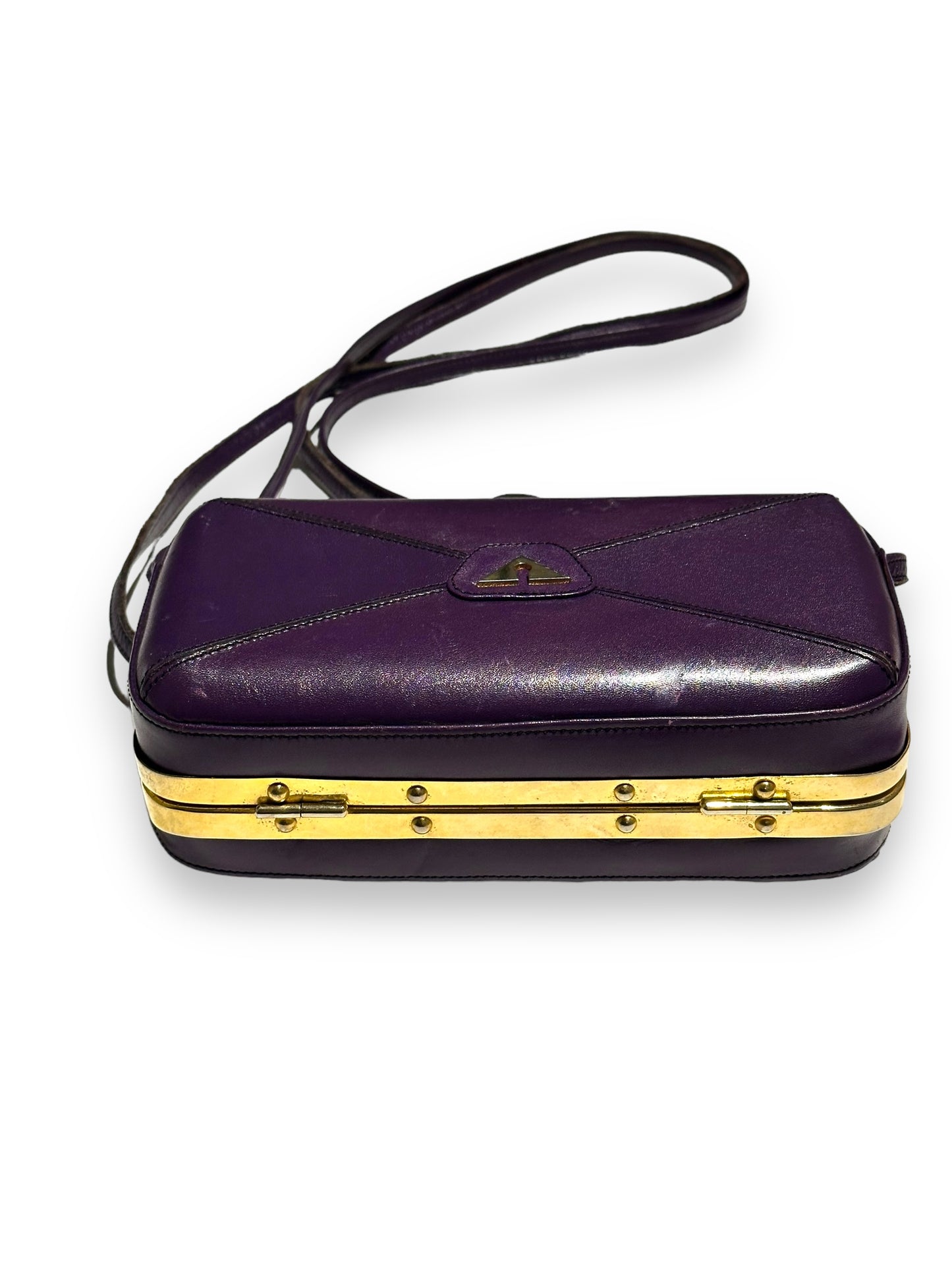1990s M.P Style Purple Gold Metal Frame Box Bag