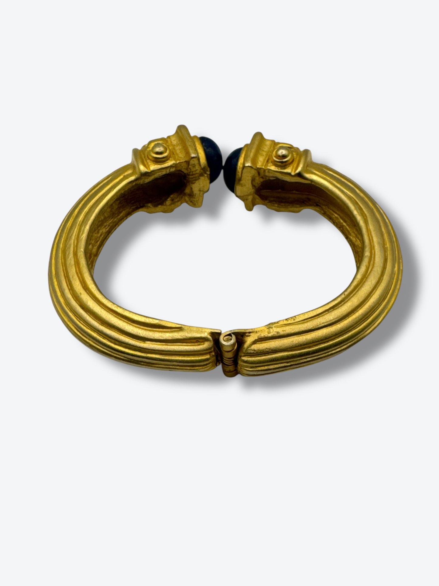 Vintage Gold-Tone Hinged Cuff with Navy Cabochons