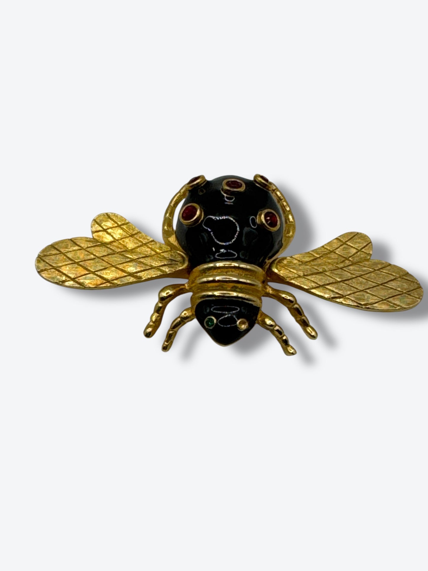 Vintage Gold-Tone Bee Brooch with Enamel & Rhinestone Accents