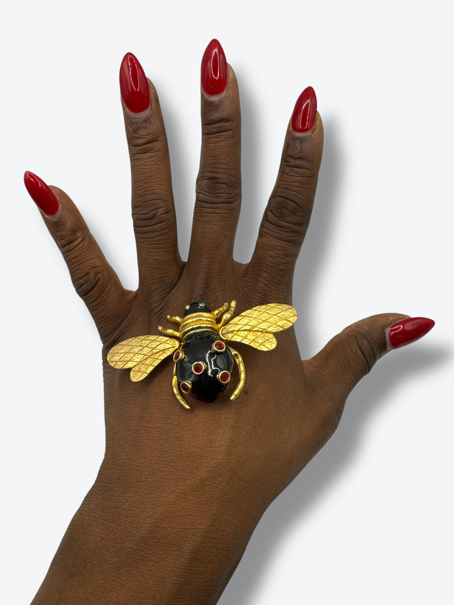 Vintage Gold-Tone Bee Brooch with Enamel & Rhinestone Accents