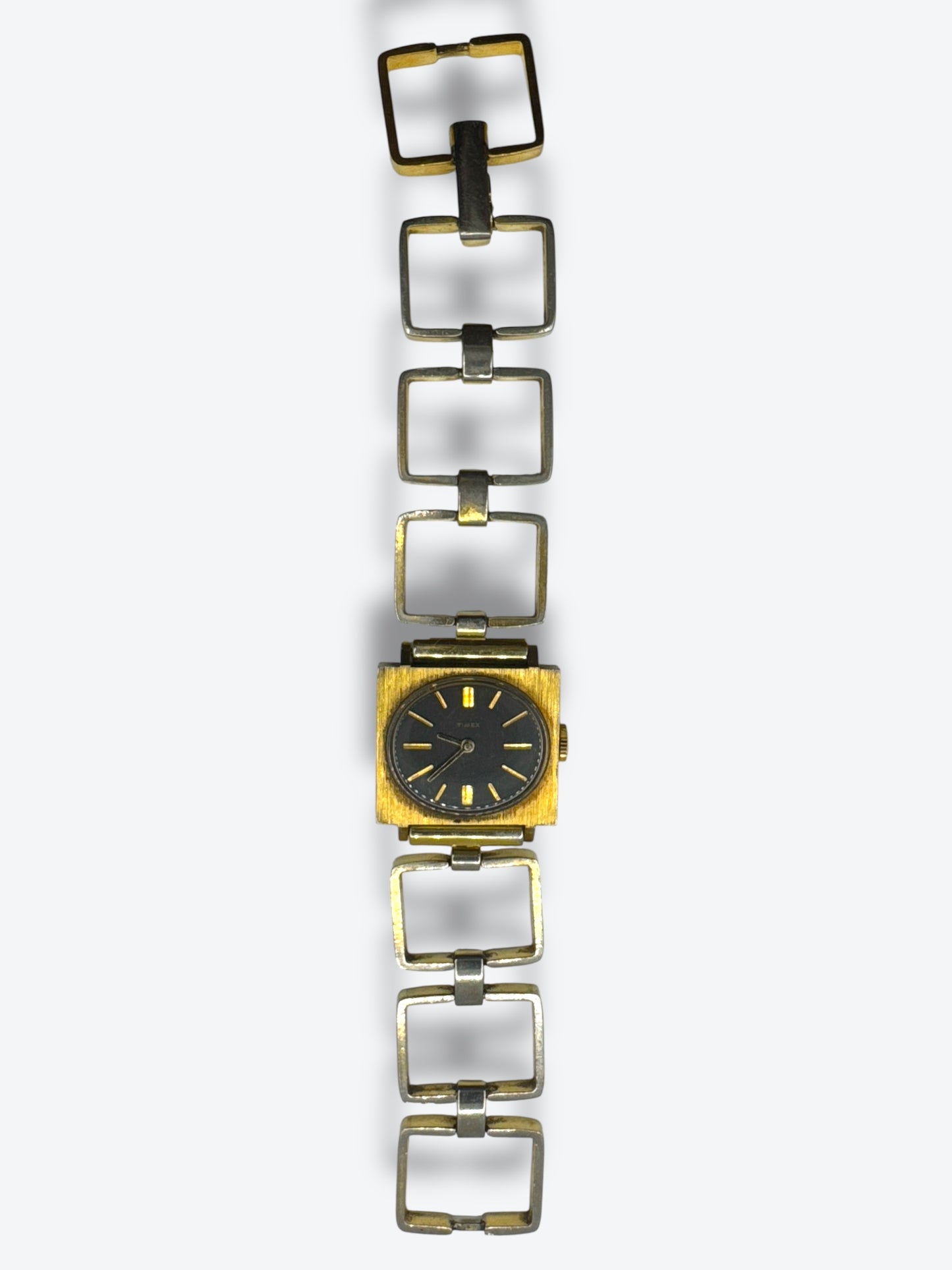 Vintage 1970s Geometric Link Watch – Gold & Silver Two-Tone