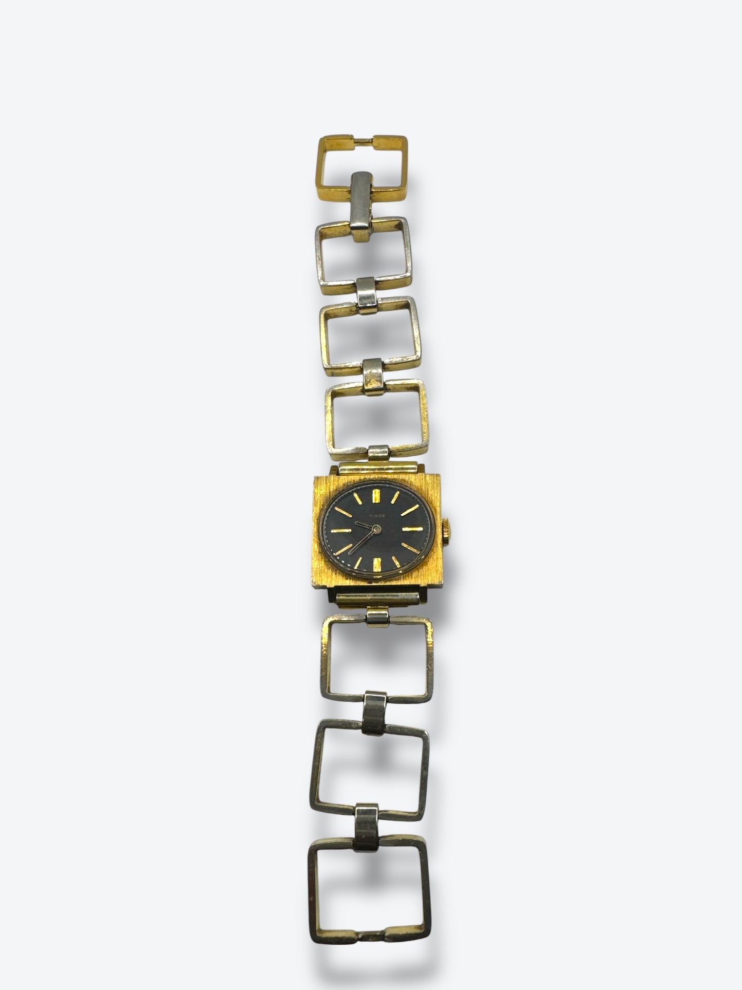 Vintage 1970s Geometric Link Watch – Gold & Silver Two-Tone