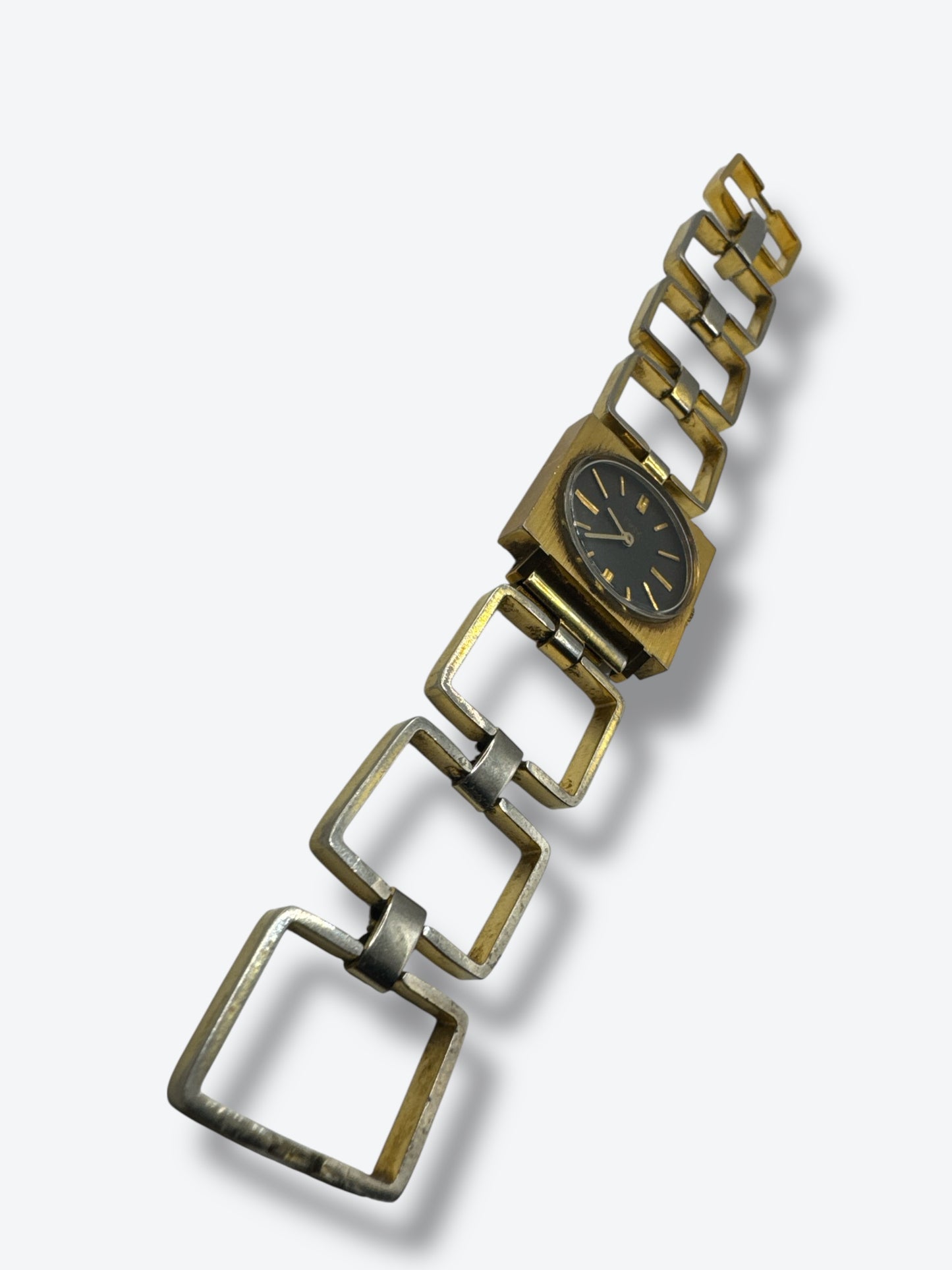 Vintage 1970s Geometric Link Watch – Gold & Silver Two-Tone