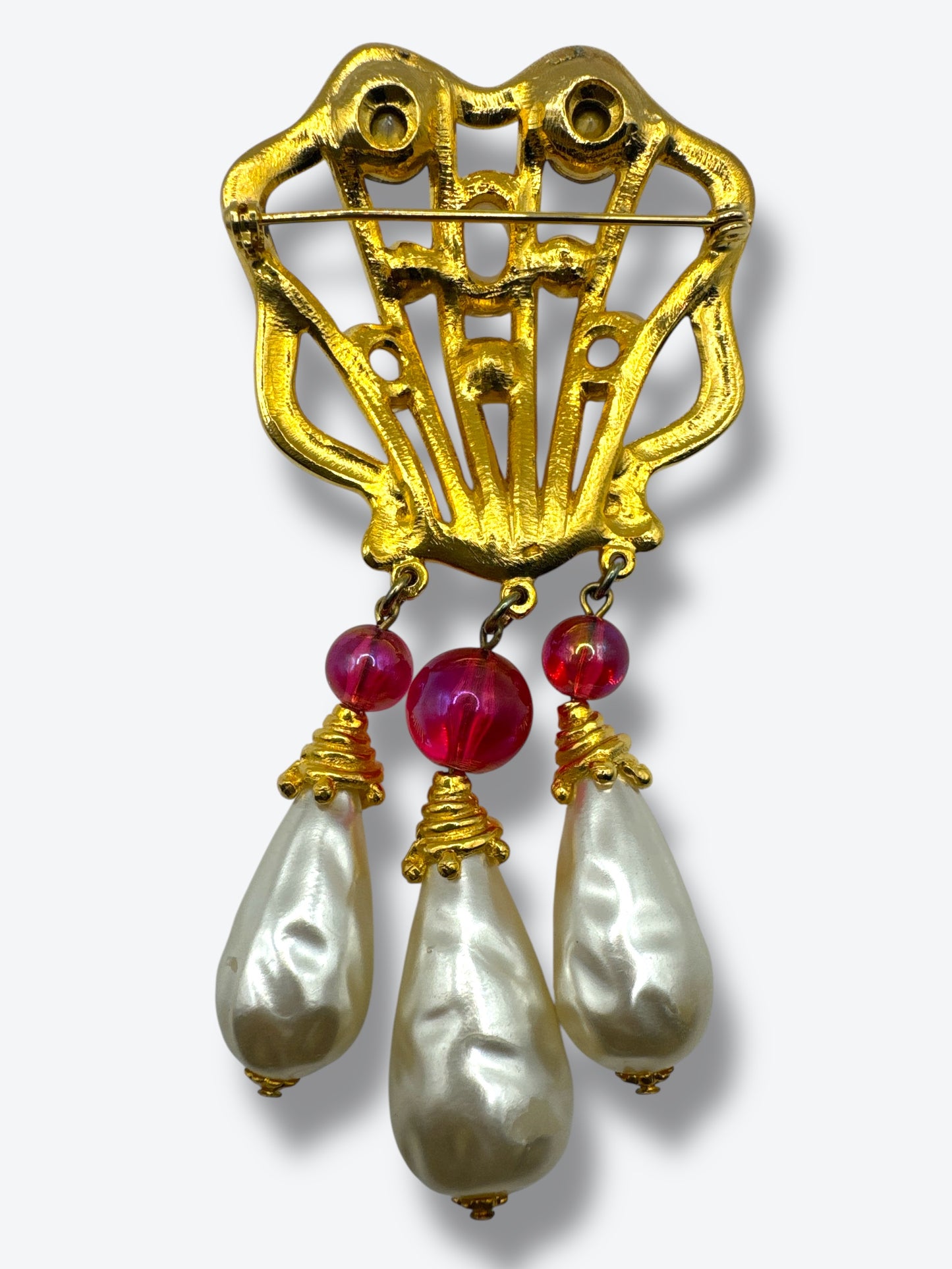 Vintage Statement Brooch with Faux Pearls & Aurora Borealis Crystals – 1980s Glam