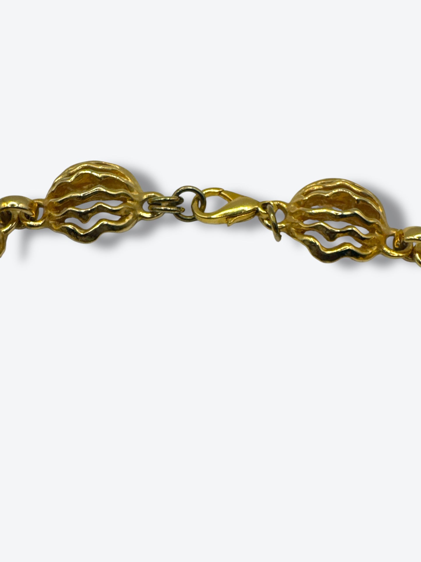 Vintage 1980s Gold Openwork Necklace with Faux Coral Drops & Pearls