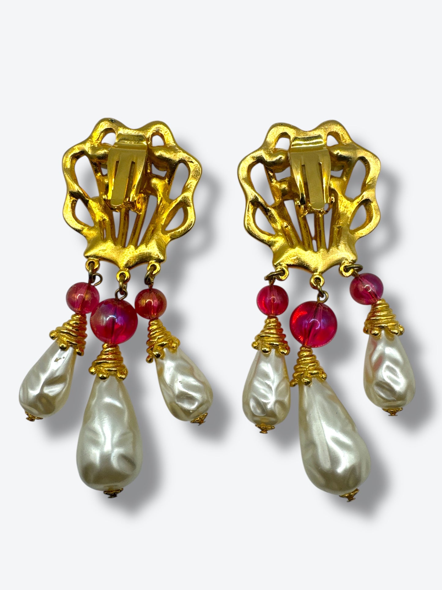 Vintage 1980s Statement Drop Earrings with Faux Pearls & Aurora Borealis Crystals
