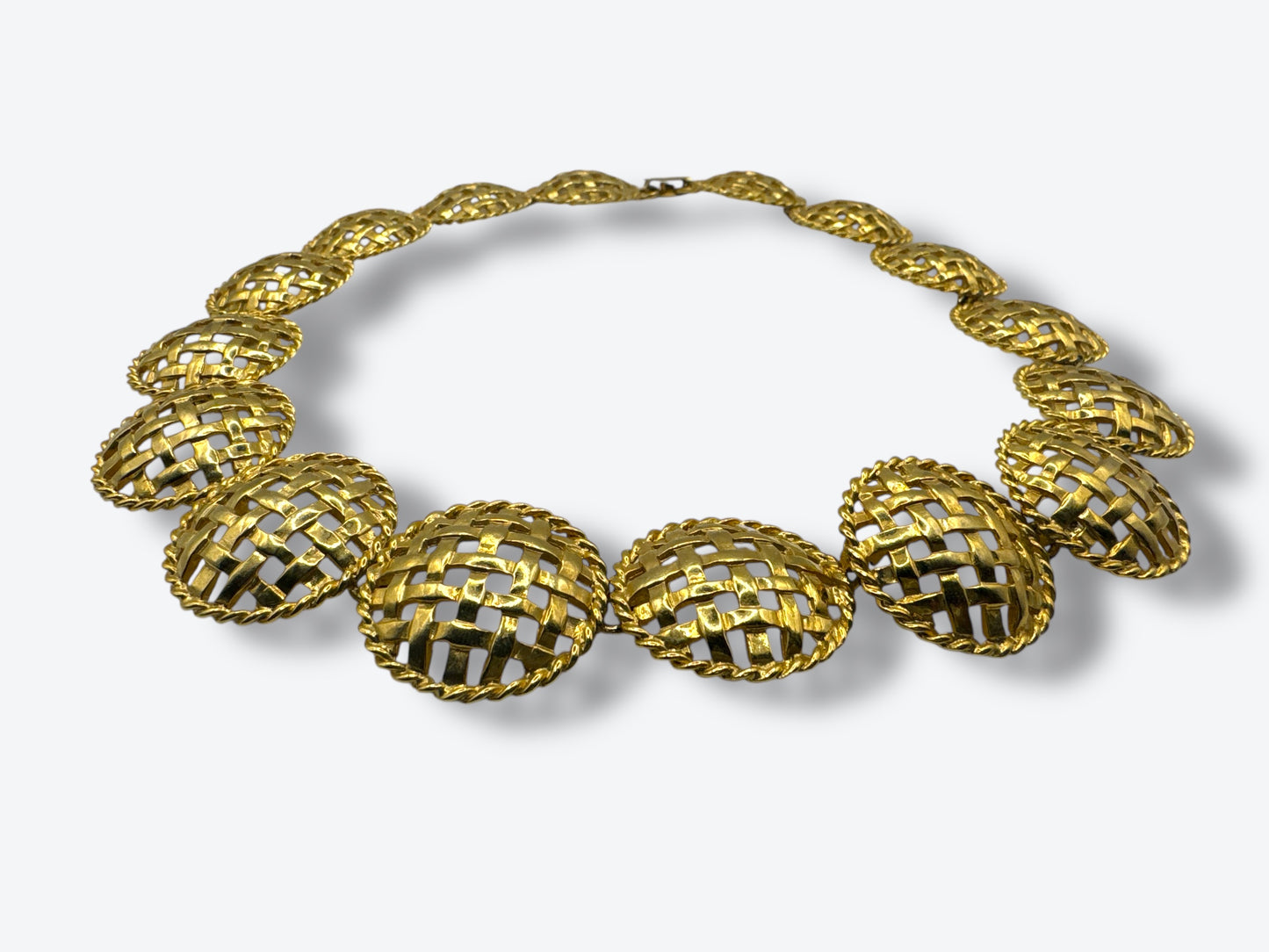 Vintage 1960s Gold Woven Dome Statement Necklace – Mid-Century Modernist
