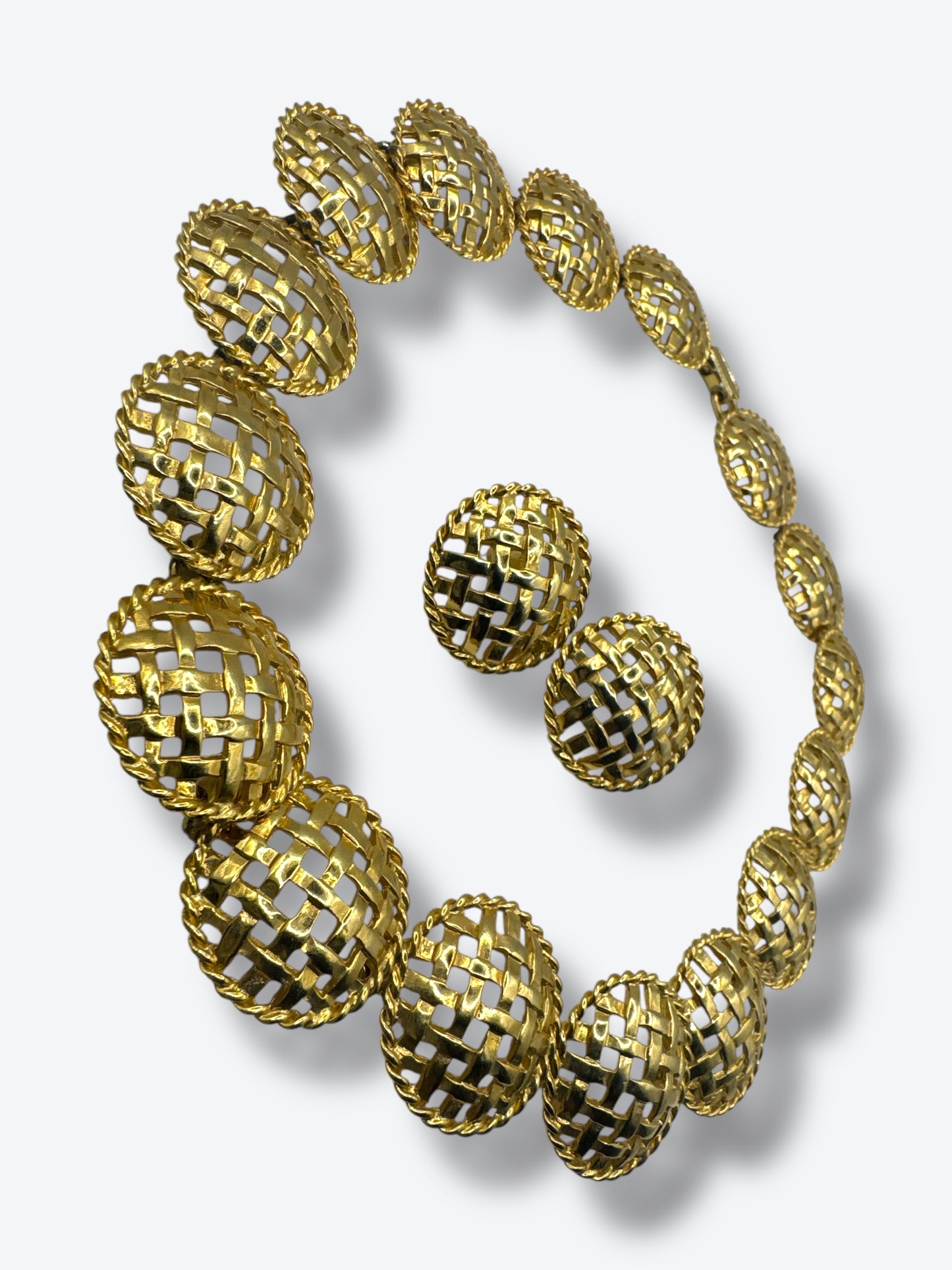 Vintage 1960s Woven Dome Necklace & Earrings Set – Mid-Century Modernist Parure