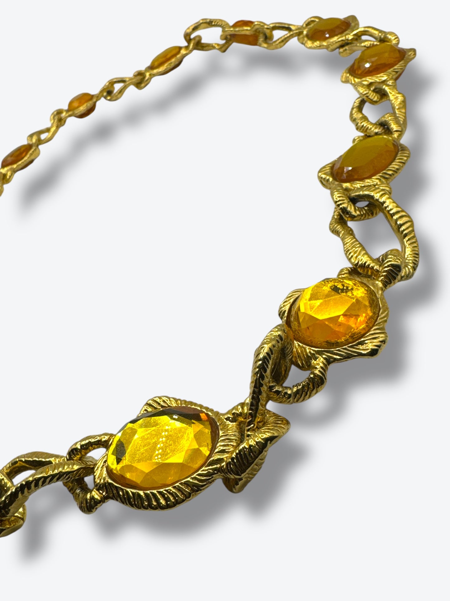 Vintage 1970s Sculptural Necklace with Golden Amber Glass & Lion-Head Clasp