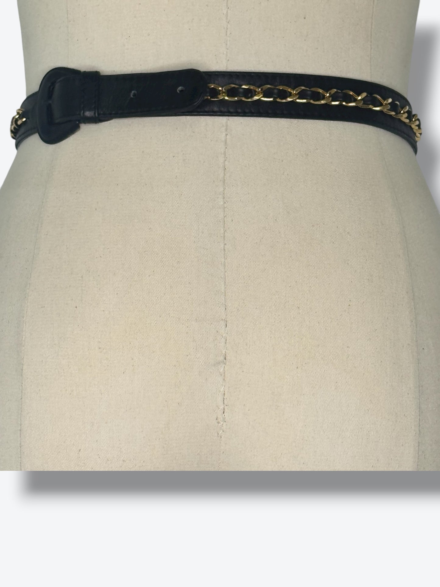 1990s Vintage Chanel Black Lambskin Leather Belt Bag with Chain Detail