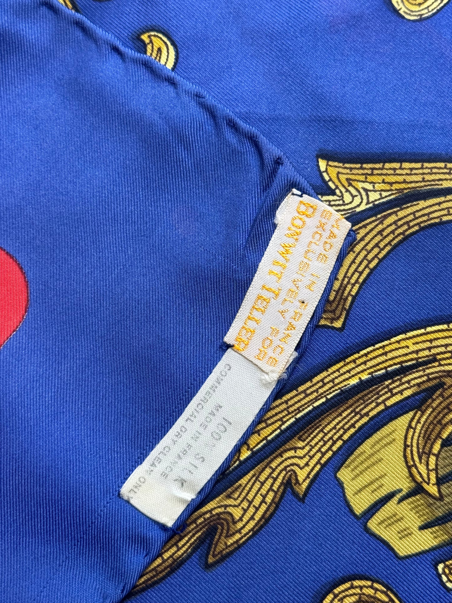 1970s 35” x 35” Hermès Paris Vintage Silk Scarf “Cheval Turc” – Red/Blue/Gold
