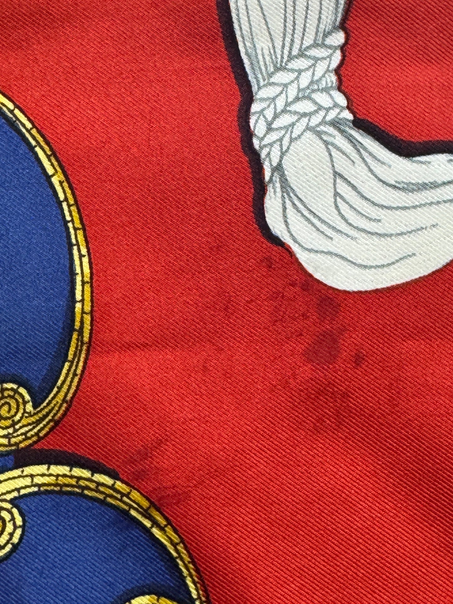 1970s 35” x 35” Hermès Paris Vintage Silk Scarf “Cheval Turc” – Red/Blue/Gold