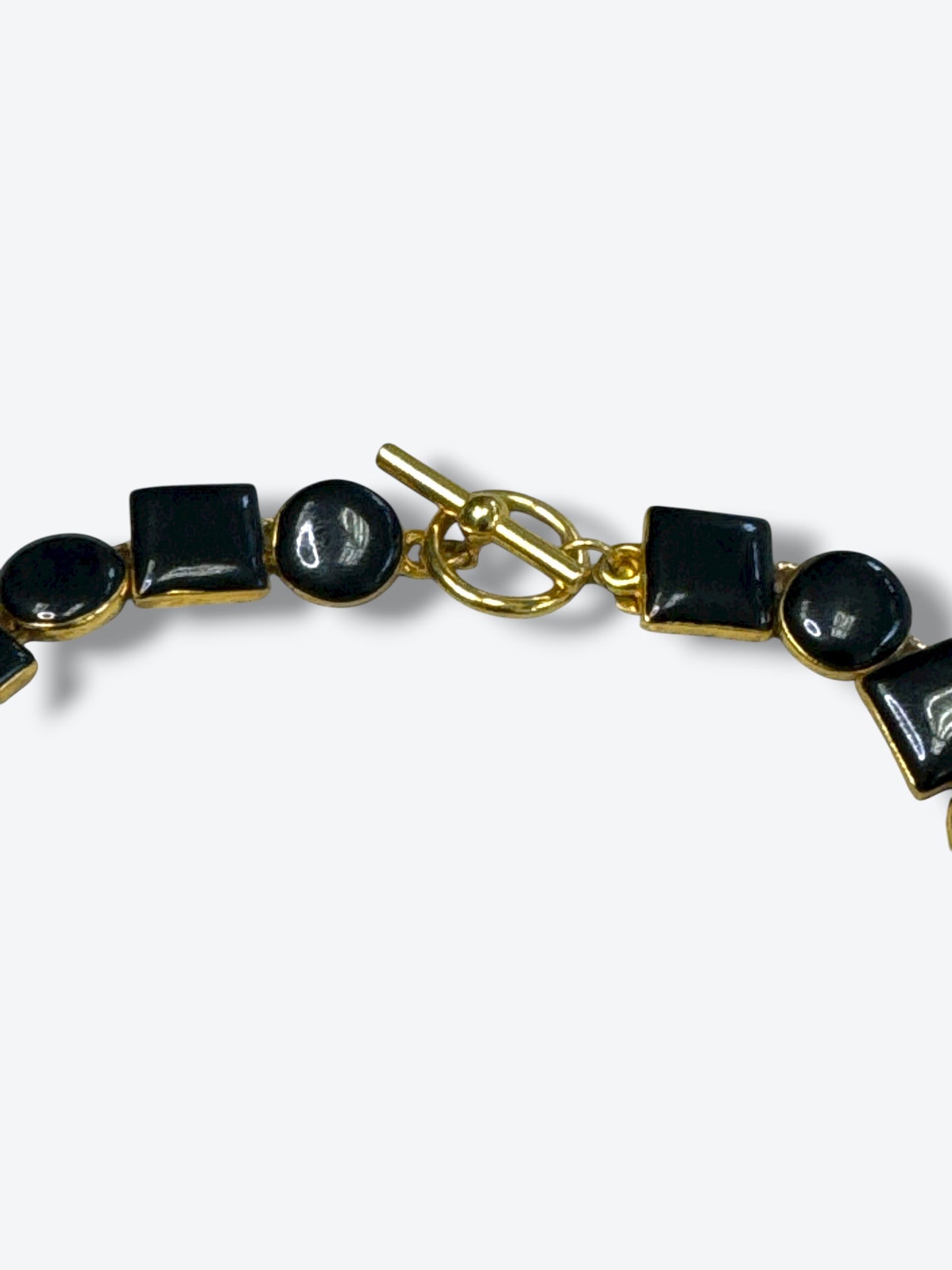1980s Anne Klein Enamel Black & Gold Geometric Statement Necklace
