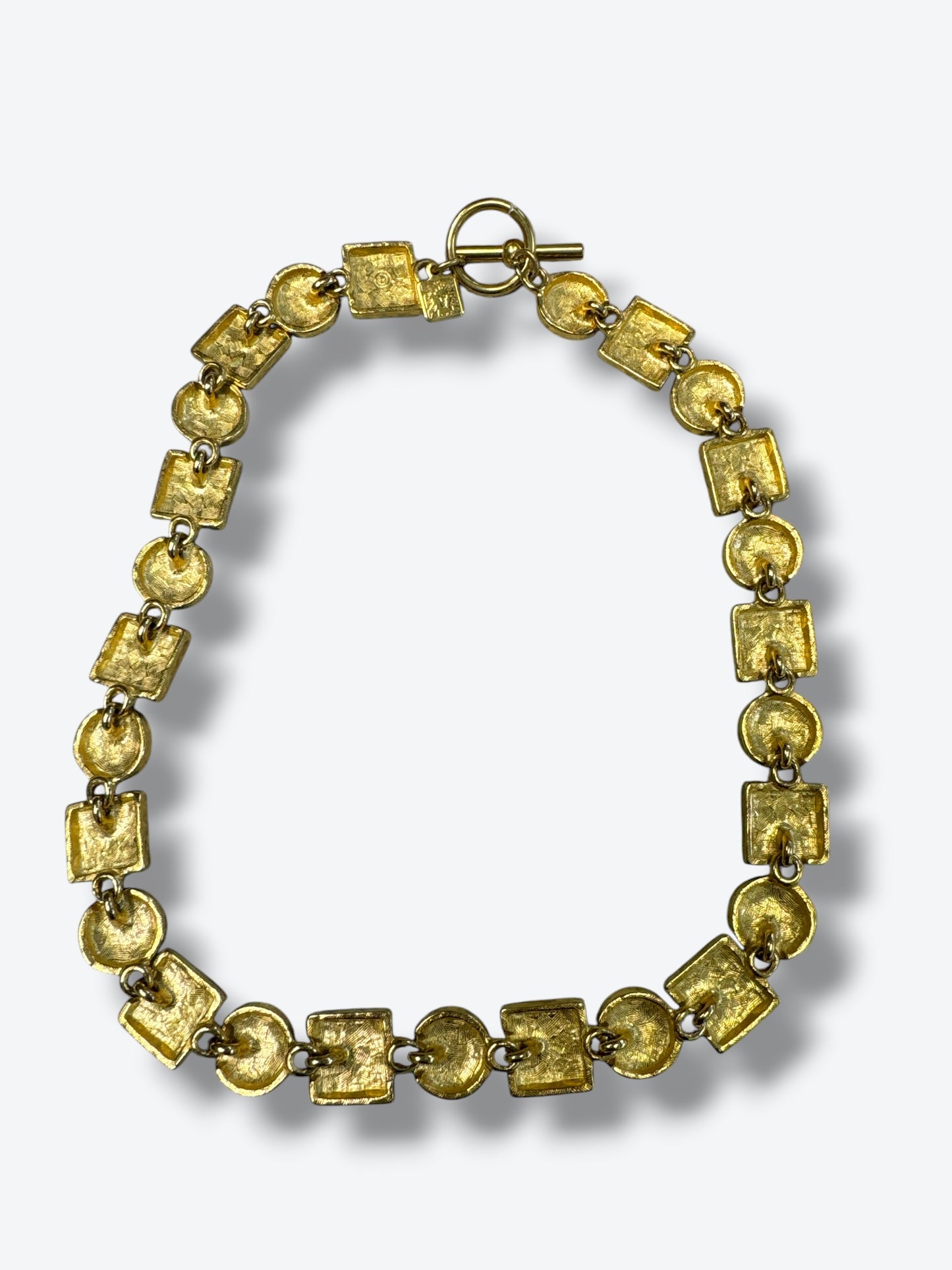 1980s Anne Klein Enamel Black & Gold Geometric Statement Necklace