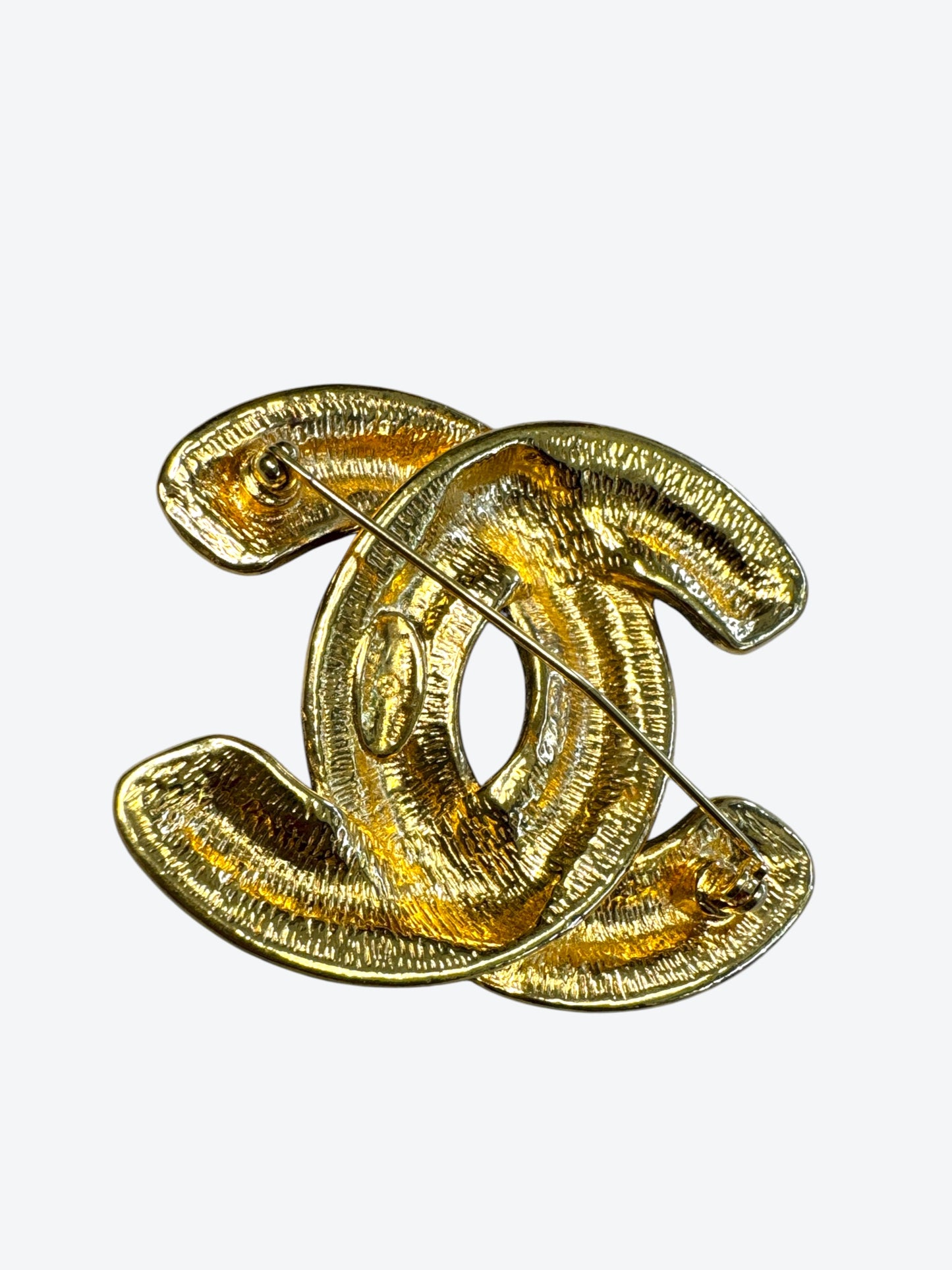 1980s Chanel Vintage Quilted CC Logo Brooch – Gold Tone (1980s/90s)