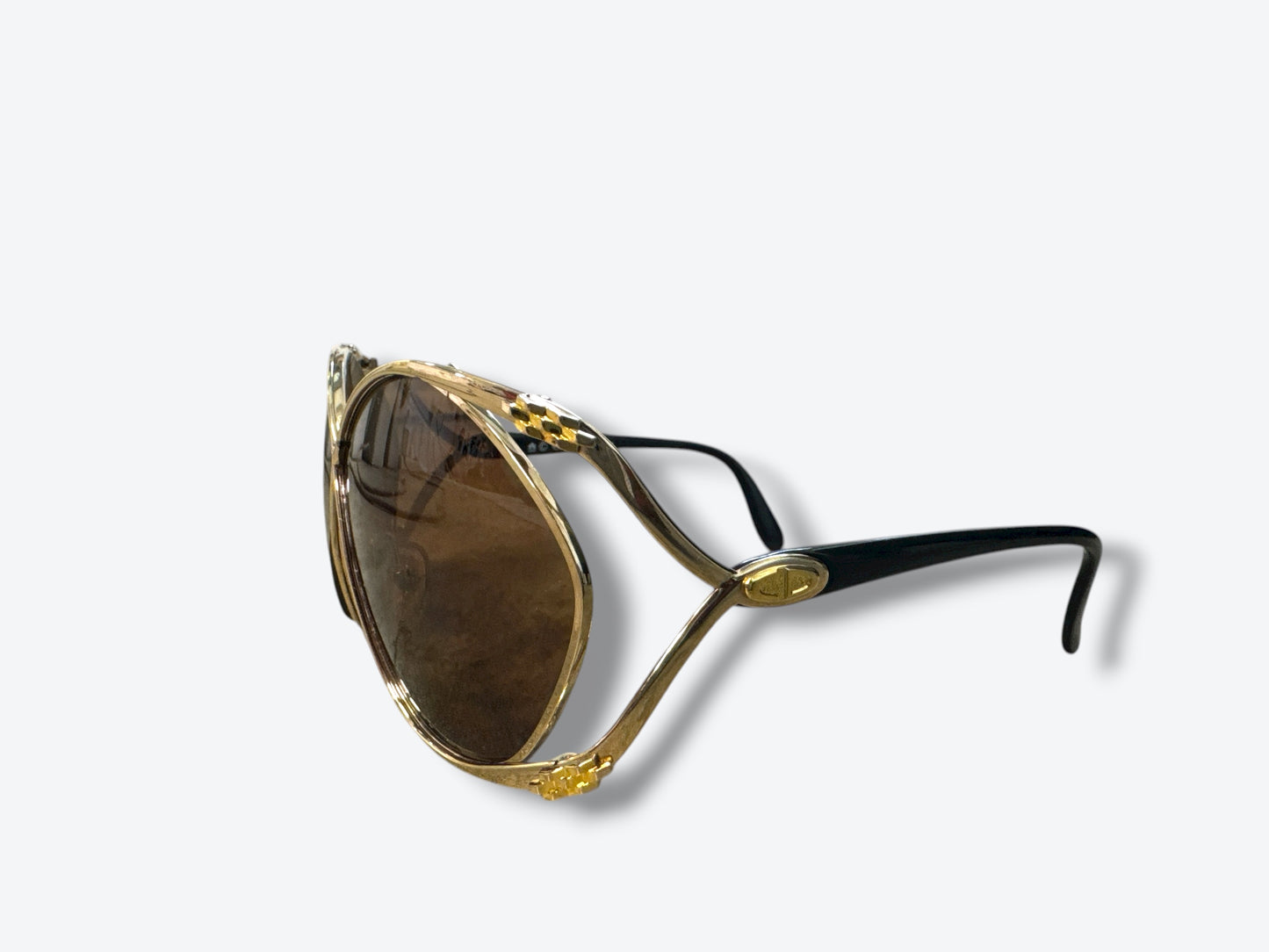 1970s Dior Gold Cat Eye Oversized Sunglasses with Brown Lenses