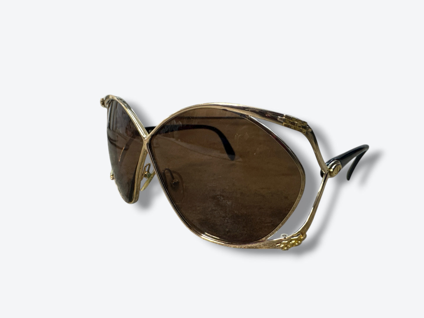 1970s Dior Gold Cat Eye Oversized Sunglasses with Brown Lenses