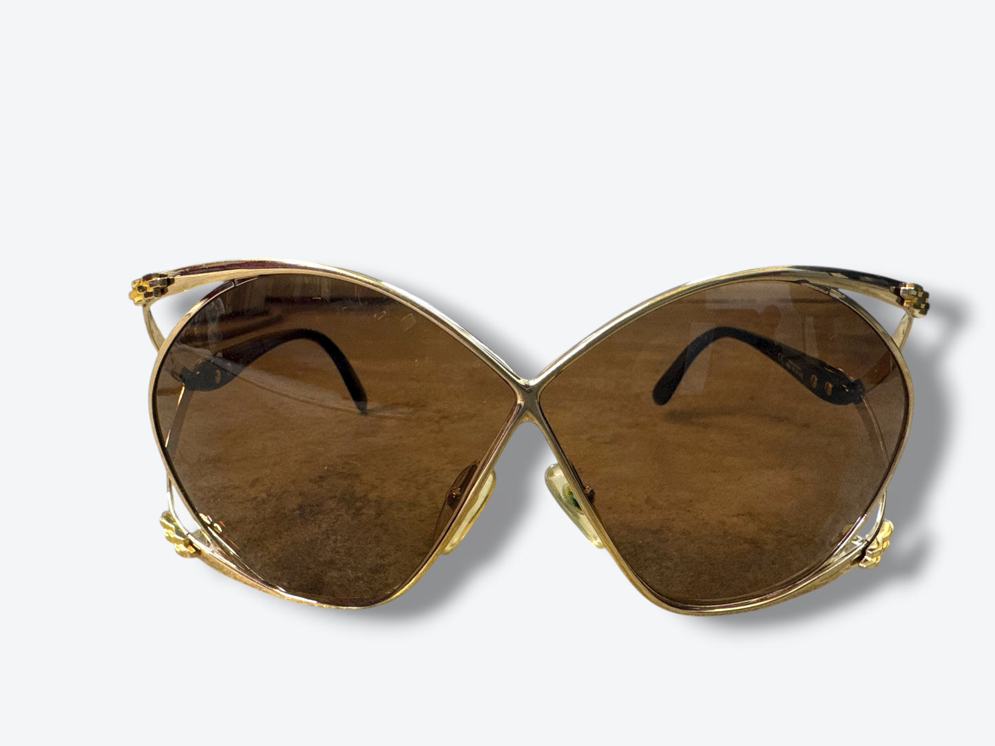 1970s Dior Gold Cat Eye Oversized Sunglasses with Brown Lenses