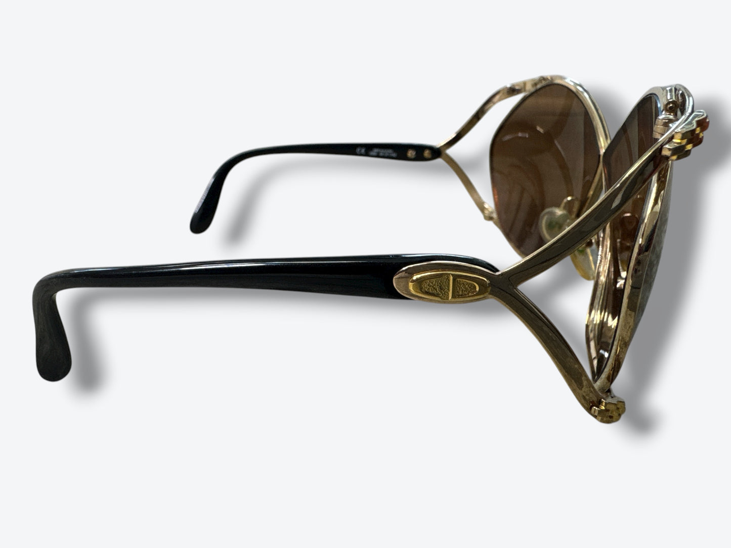 1970s Dior Gold Cat Eye Oversized Sunglasses with Brown Lenses