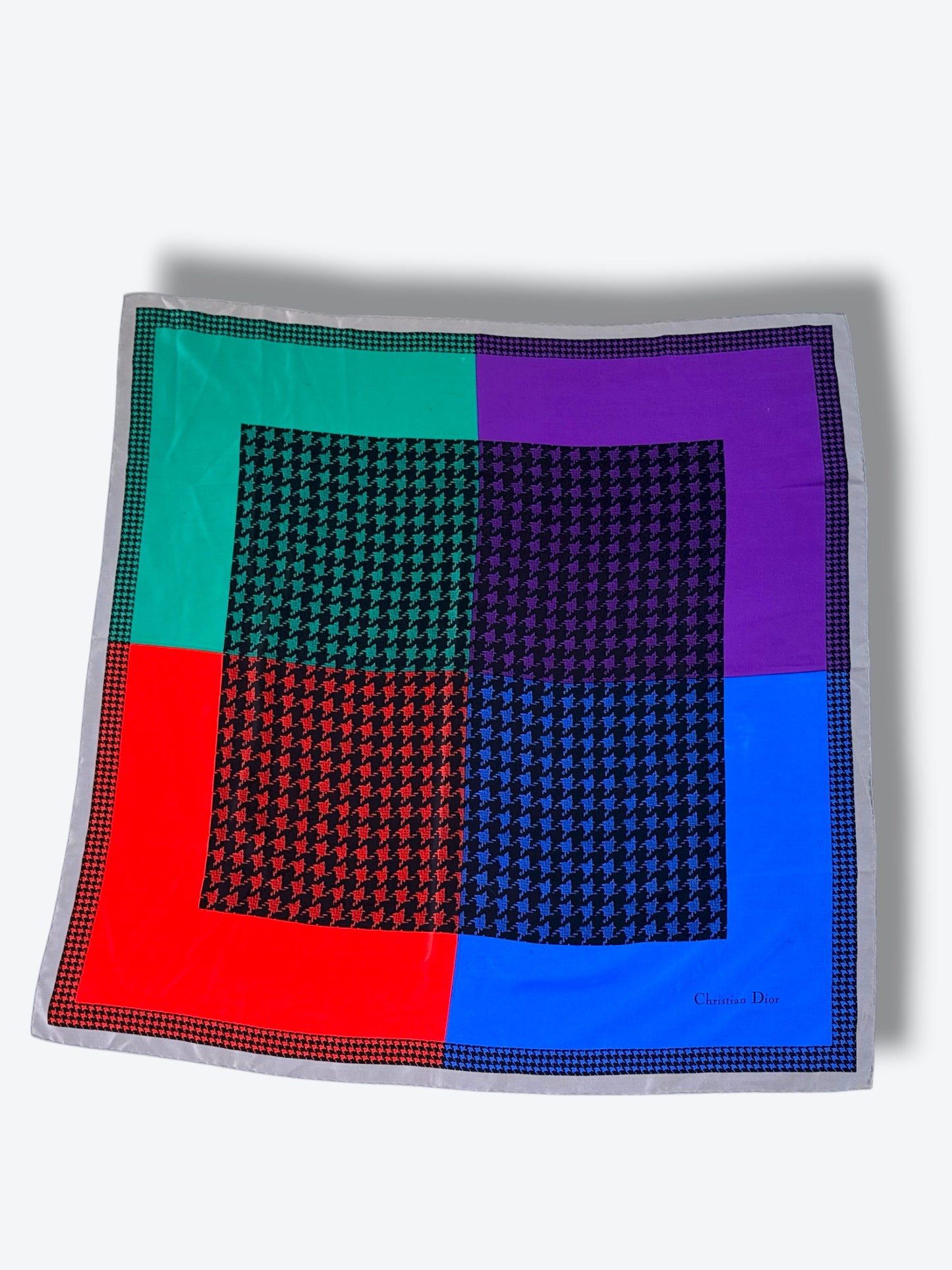 1980s Christian Dior 35” x 35” Multi Houndstooth Scarf