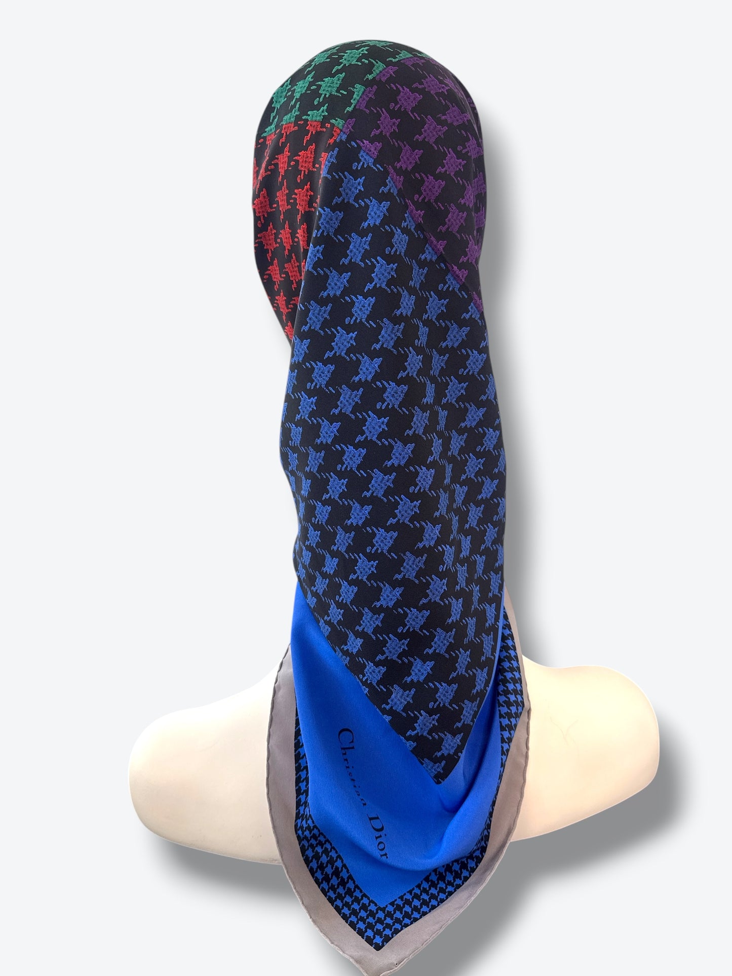 1980s Christian Dior 35” x 35” Multi Houndstooth Scarf