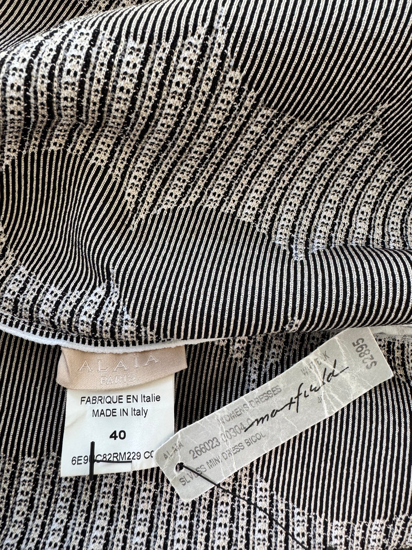 2010 Azzedine Alaïa Paris Black & White Optical Knit Sleeveless Dress
