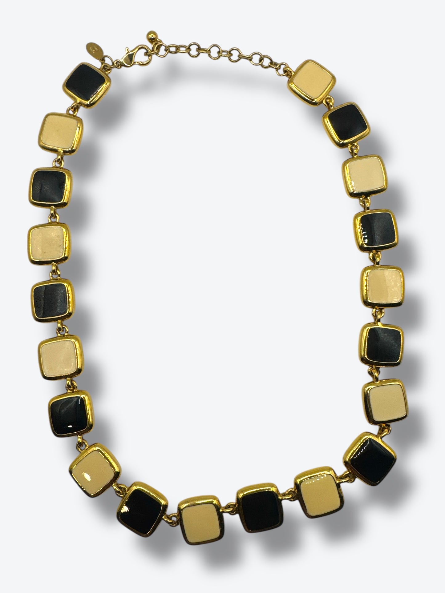 Y2K Anne Klein Black & Cream Enamel Link Necklace – Gold-Tone Statement Collar