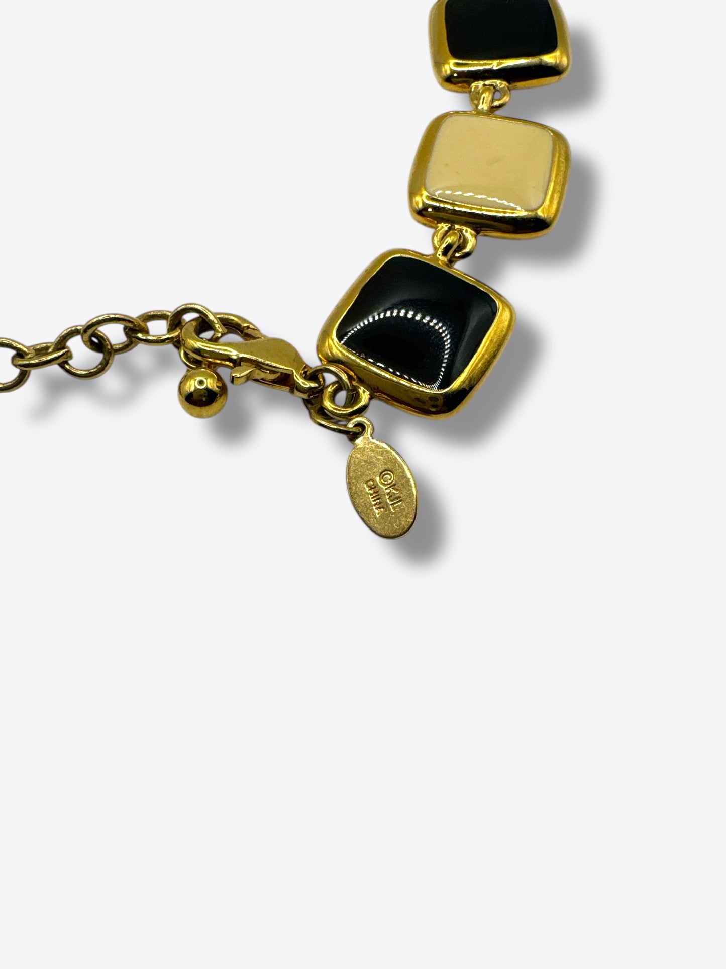 Y2K Anne Klein Black & Cream Enamel Link Necklace – Gold-Tone Statement Collar