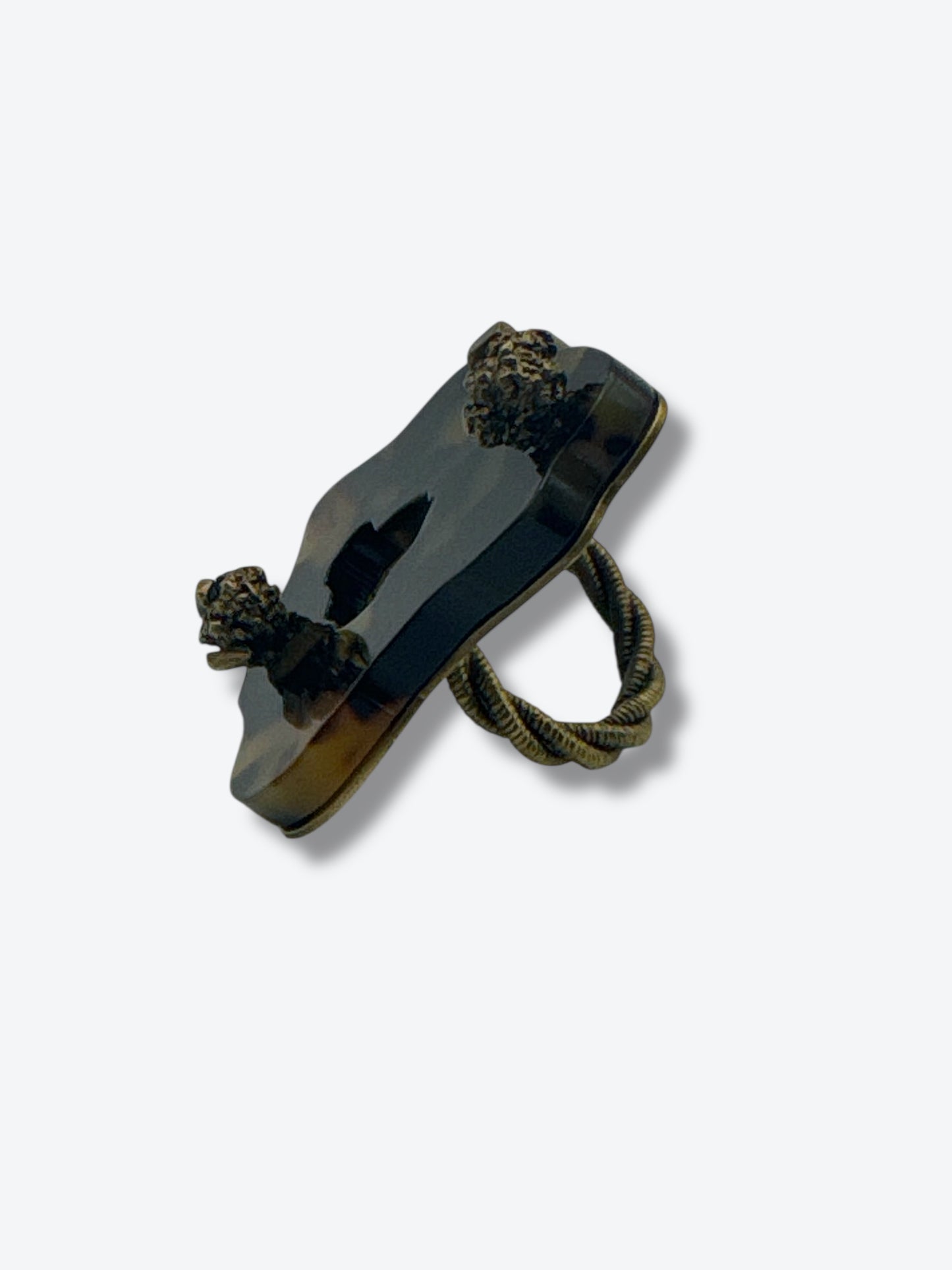 Yves Saint Laurent Vintage Tortoise Resin & Gold-Tone Statement Ring – Sculptural Couture Design