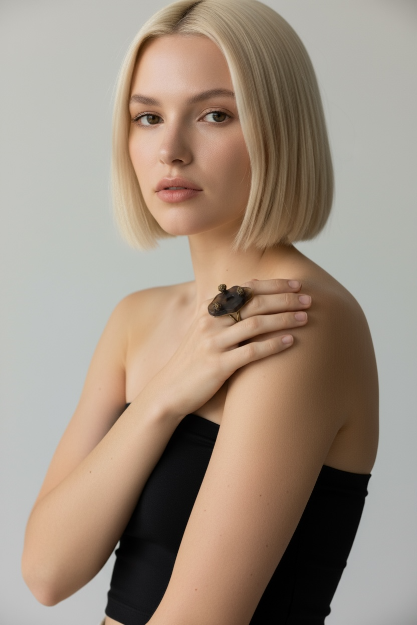 Yves Saint Laurent Vintage Tortoise Resin & Gold-Tone Statement Ring – Sculptural Couture Design