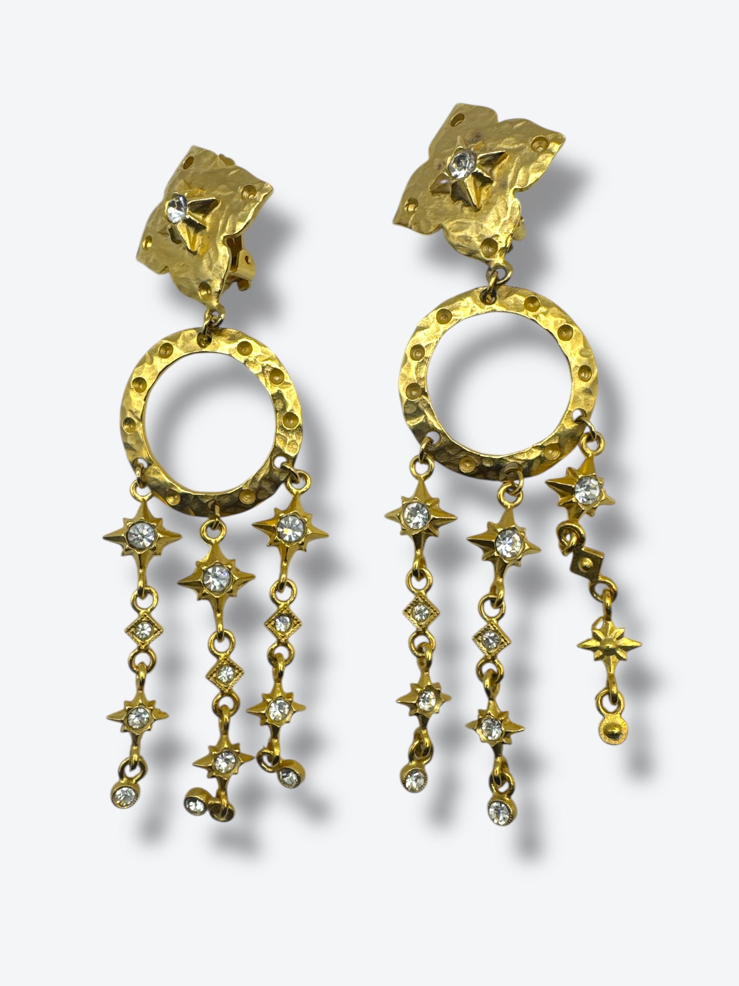 Vintage Gold Chandelier Earrings – Sculptural Drop with Crystal Dangles
