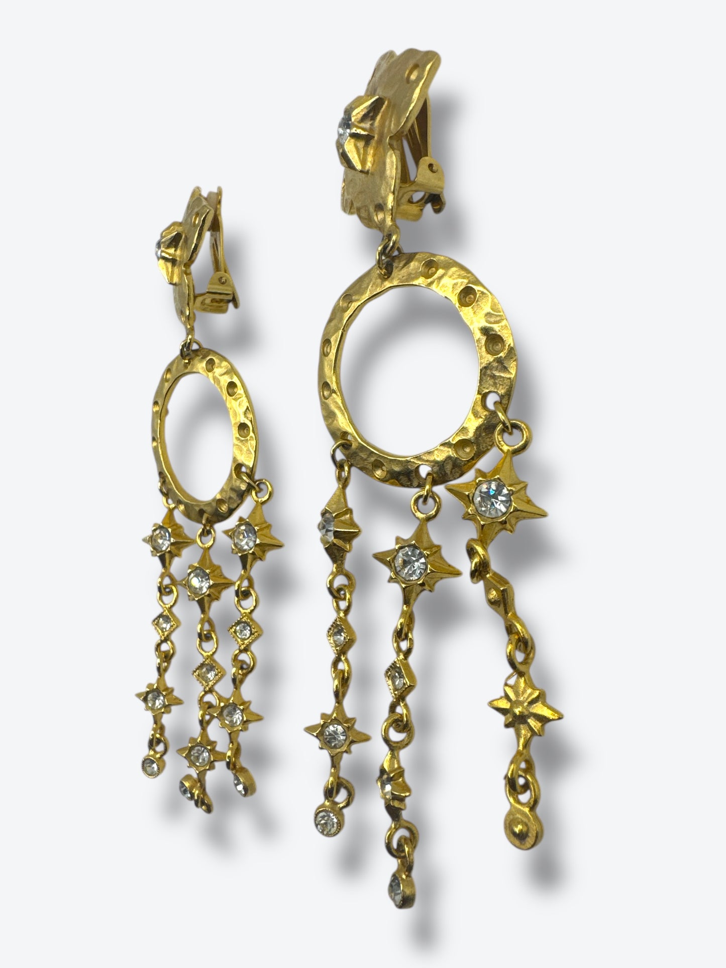 Vintage Gold Chandelier Earrings – Sculptural Drop with Crystal Dangles