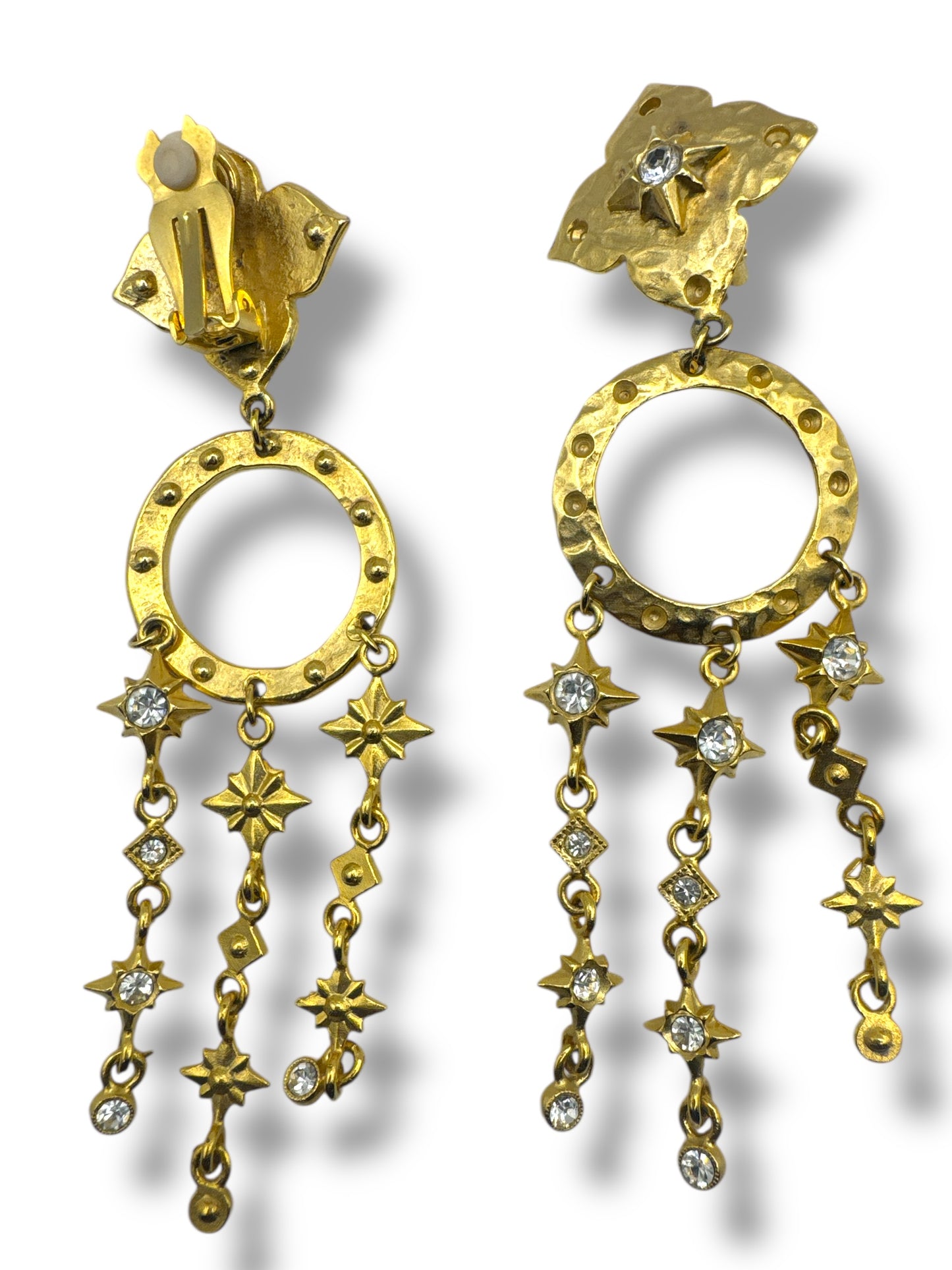Vintage Gold Chandelier Earrings – Sculptural Drop with Crystal Dangles