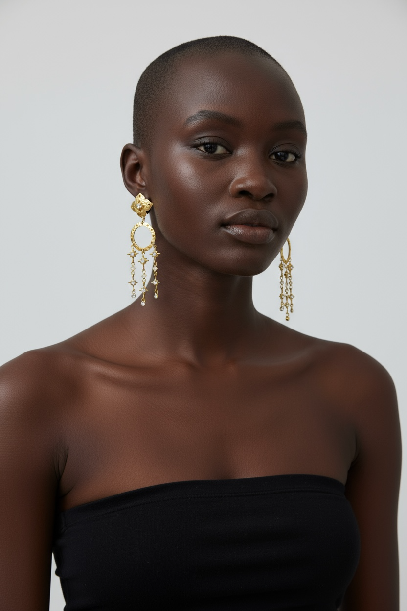 Vintage Gold Chandelier Earrings – Sculptural Drop with Crystal Dangles