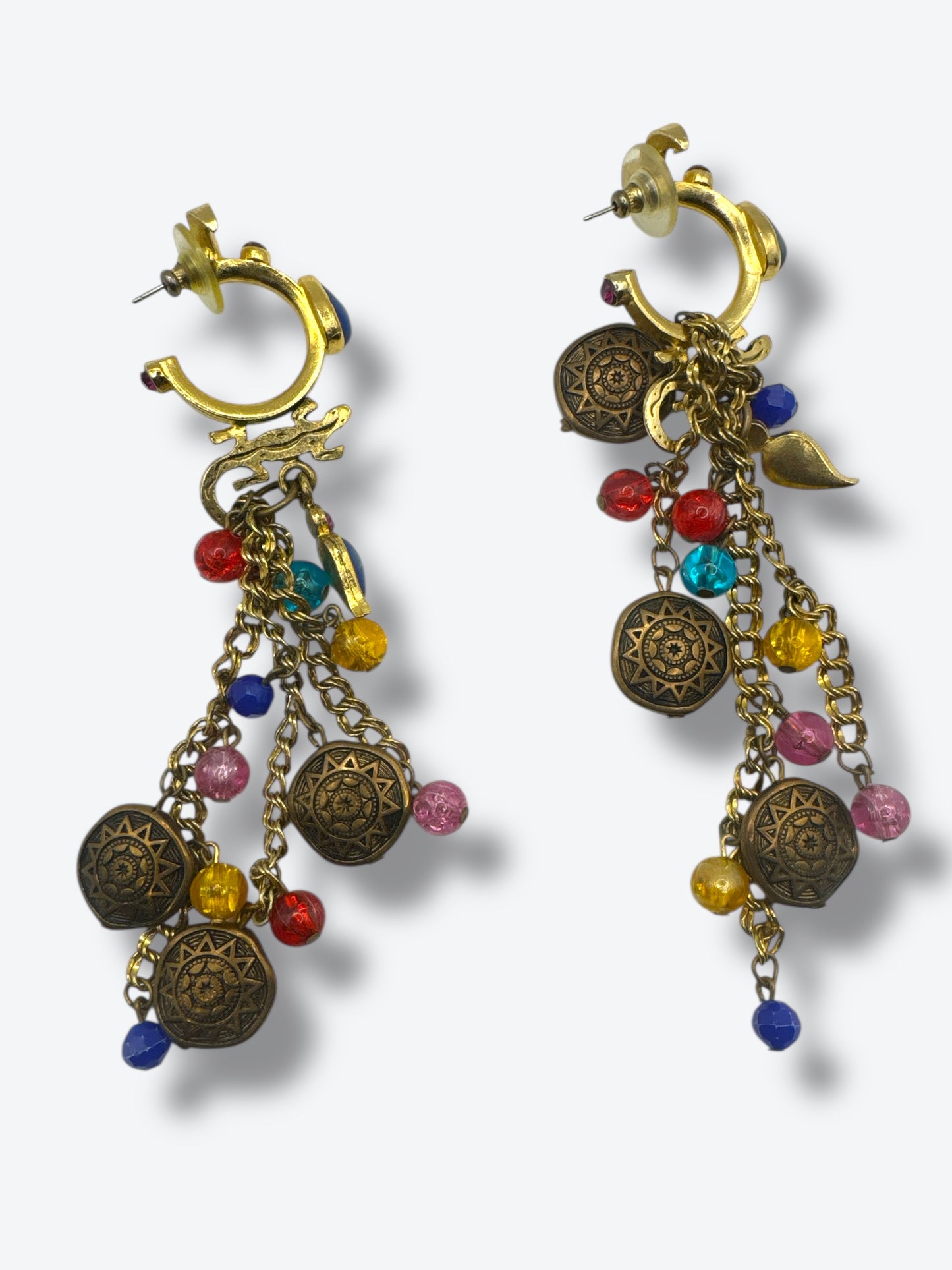 Vintage Boho Festival Earrings – Multicolor Beads & Antique Gold Dangle Design