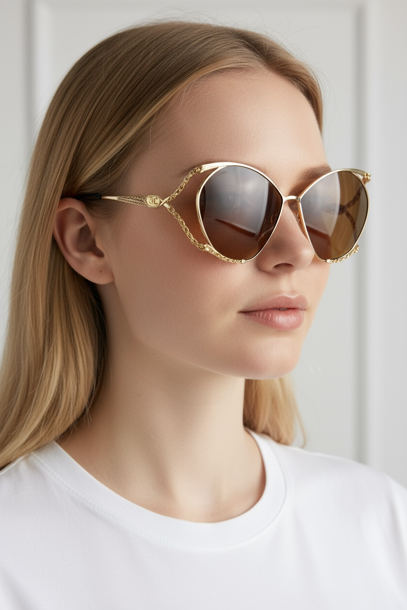 1970s Dior Gold Cat Eye Oversized Sunglasses with Brown Lenses