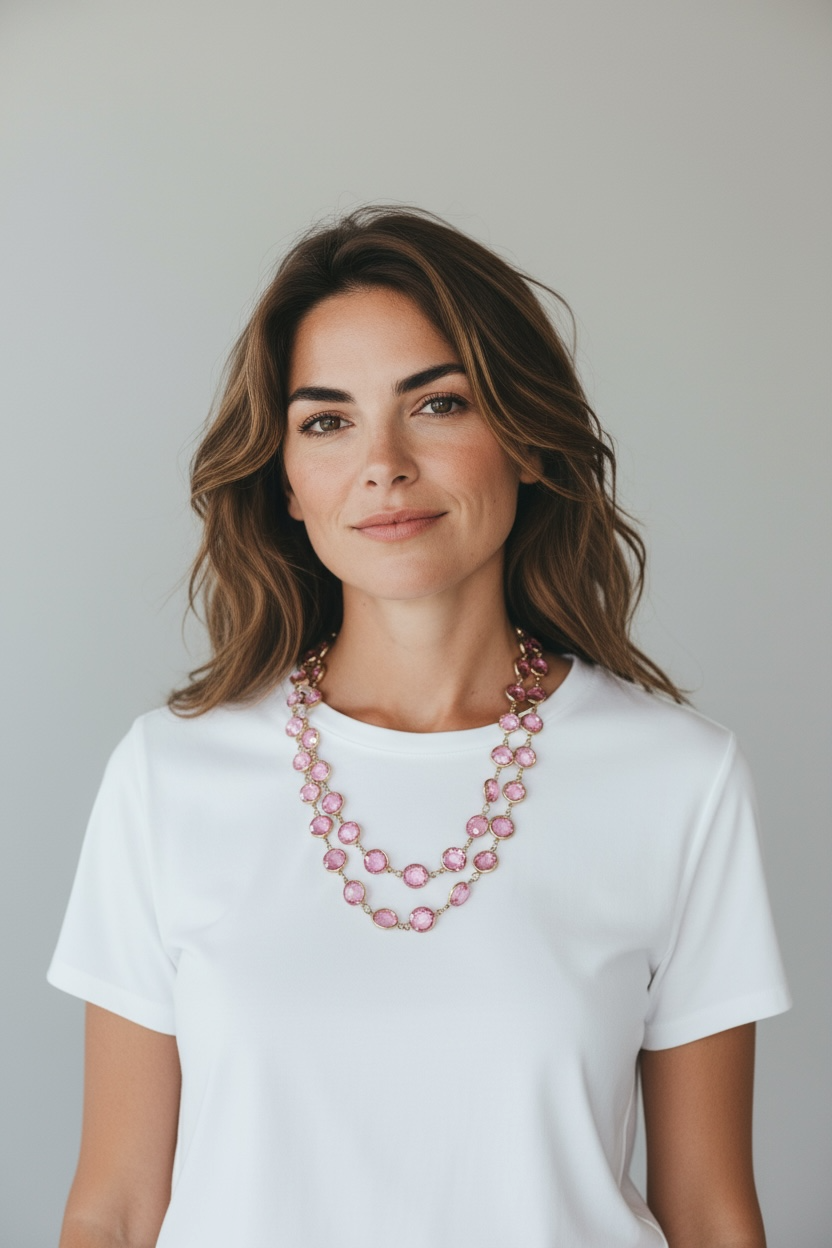Vintage Pink Crystal Station Necklace