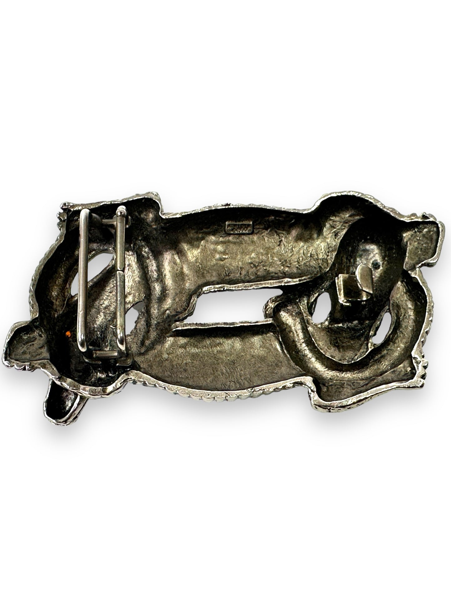 1990s Signed Double Alligator Sliver Belt Buckle