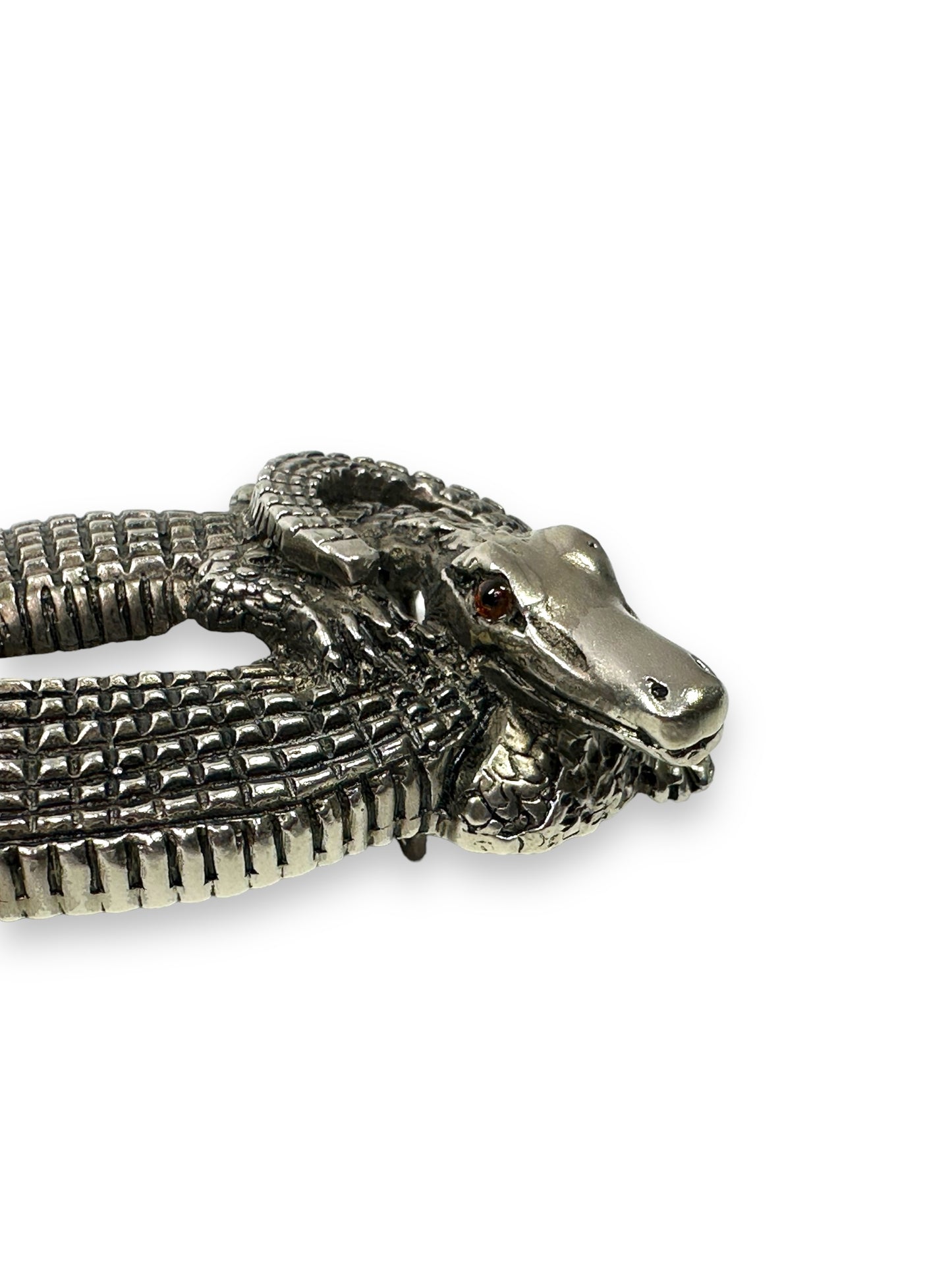 1990s Signed Double Alligator Sliver Belt Buckle