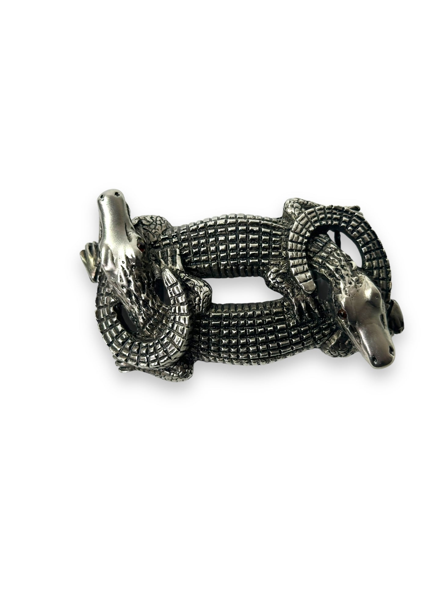 1990s Signed Double Alligator Sliver Belt Buckle